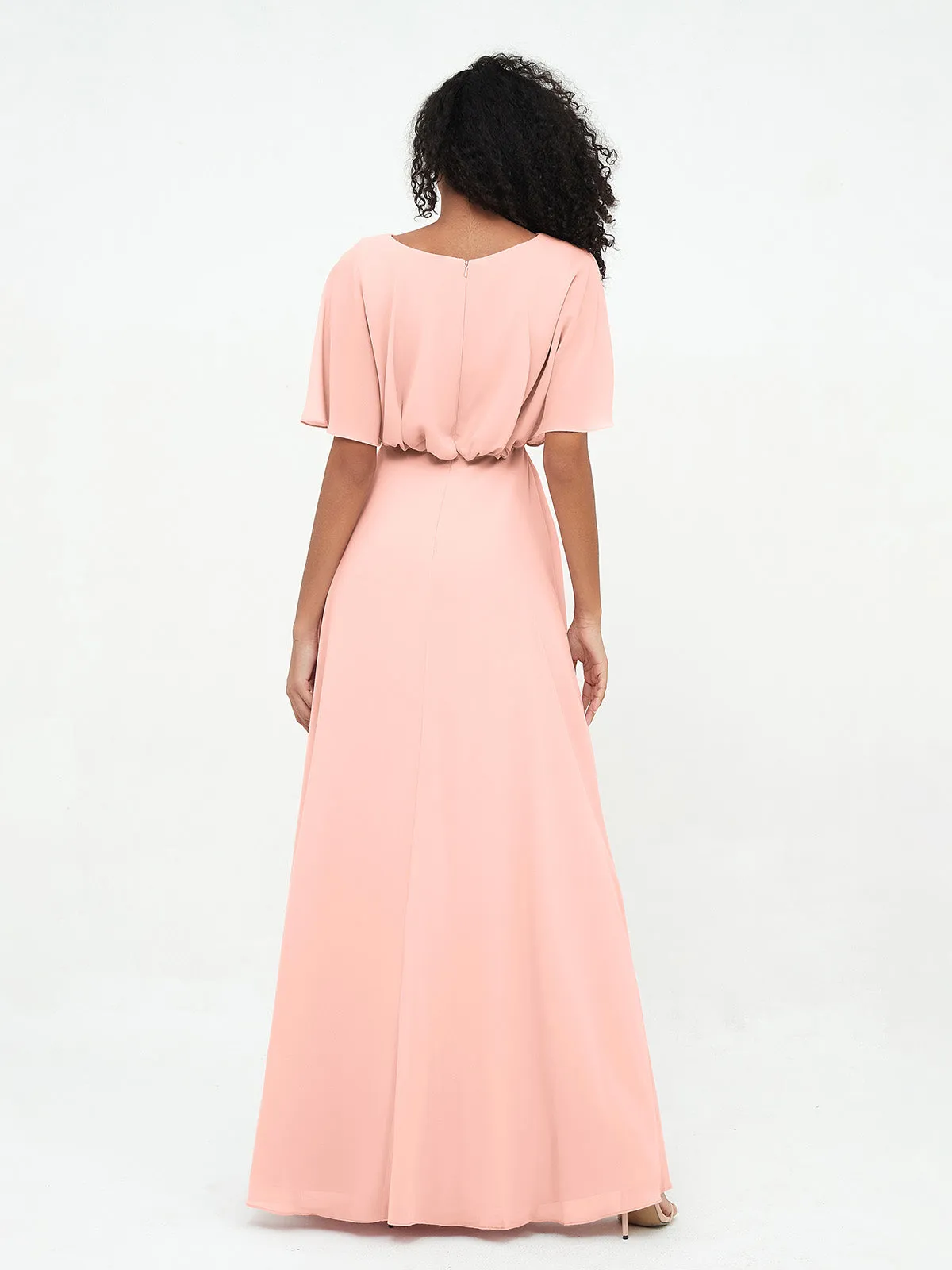 Chiffon Full Length Bridesmaid Dresses with Wrap Coral Plus Size