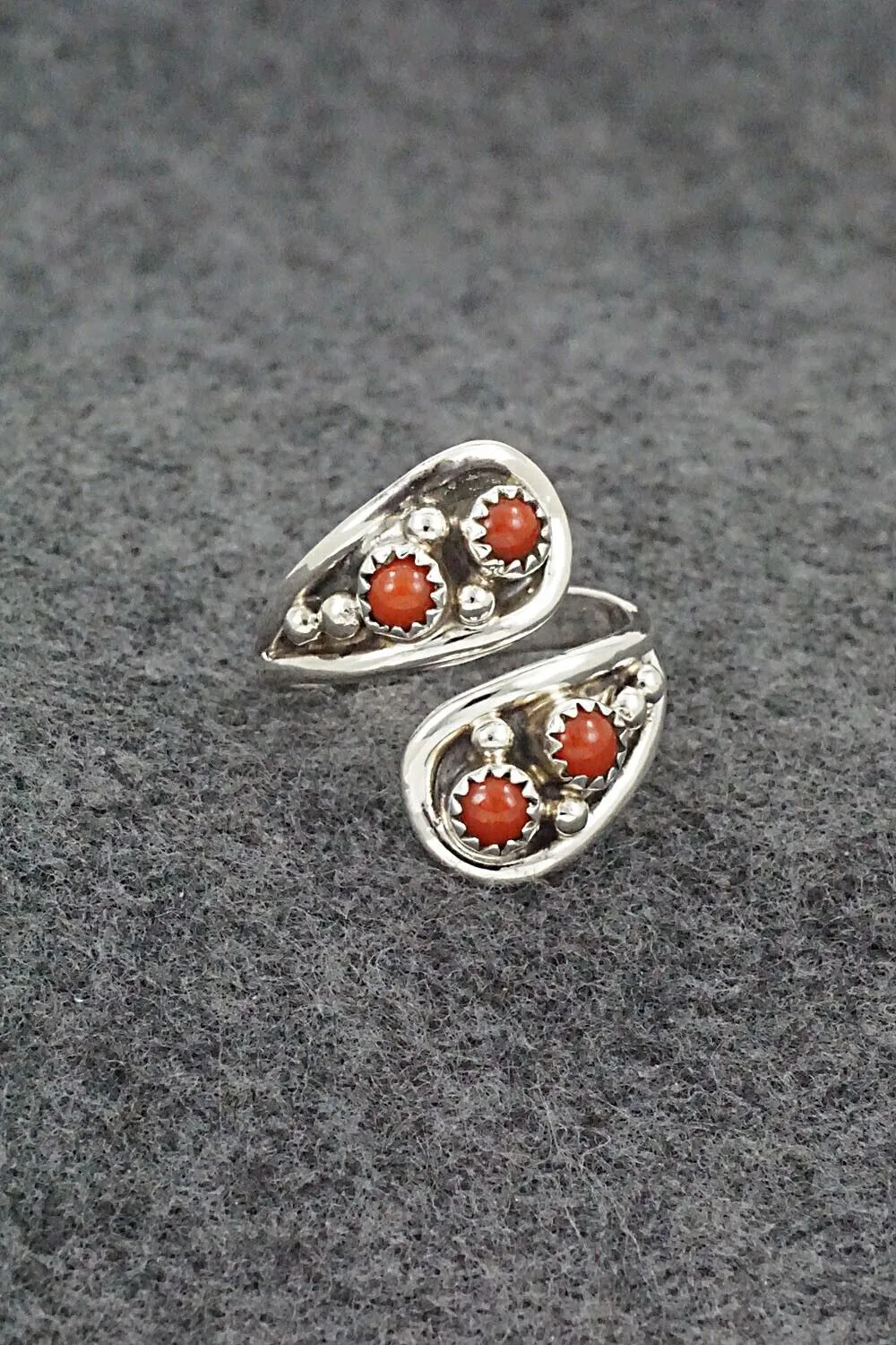 Coral & Sterling Silver Ring - Annette Chiquito - Size 8.5