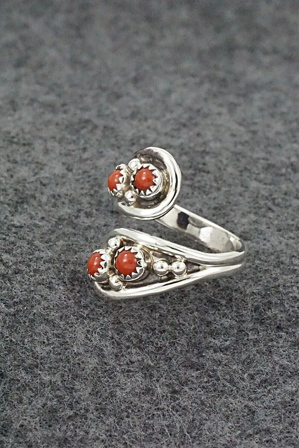 Coral & Sterling Silver Ring - Annette Chiquito - Size 8.5