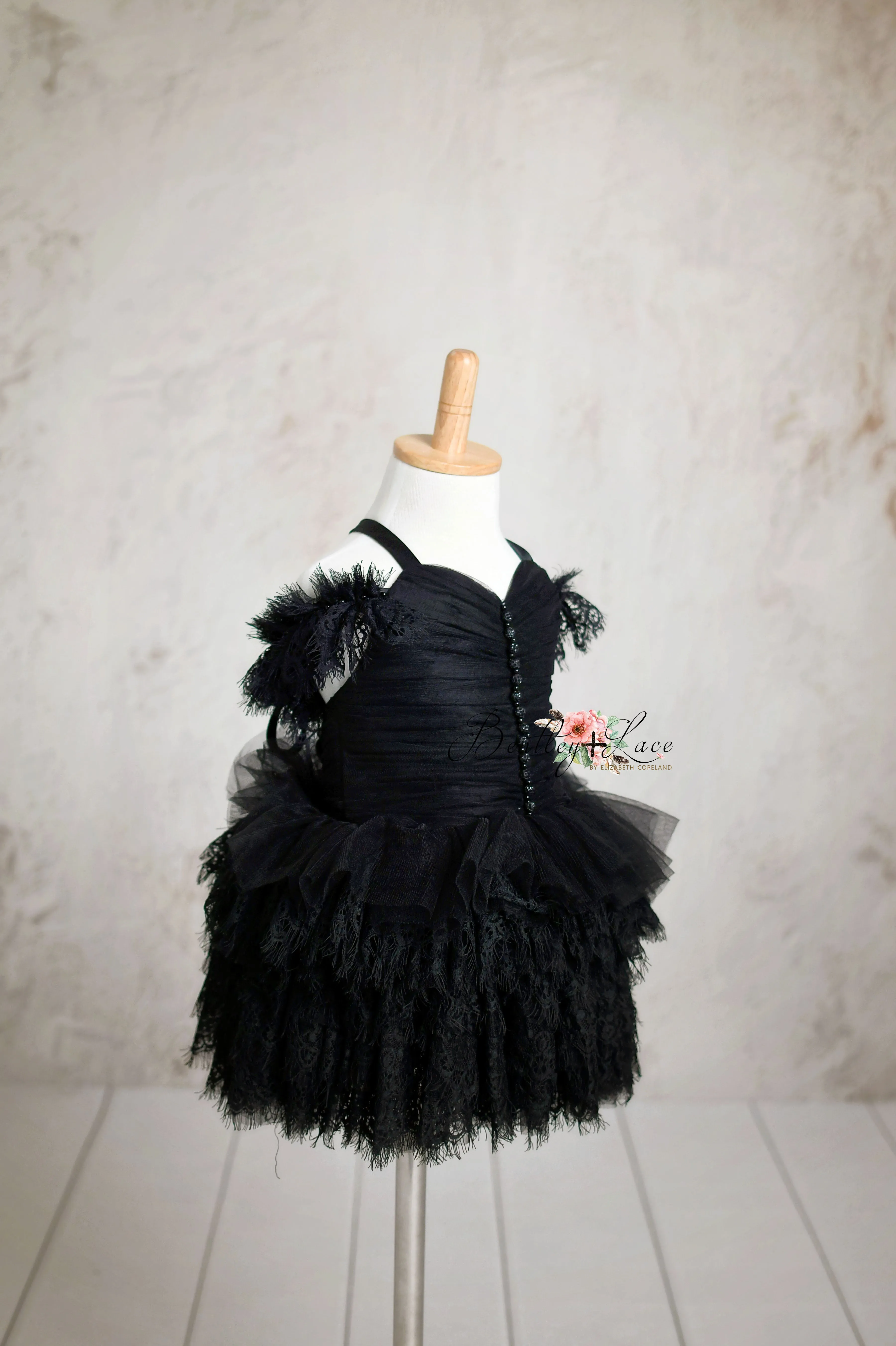 Couture Rental Baby Gown "Alyssa" - Black - Petal Length Dress  - ( 24 month- 3 year)