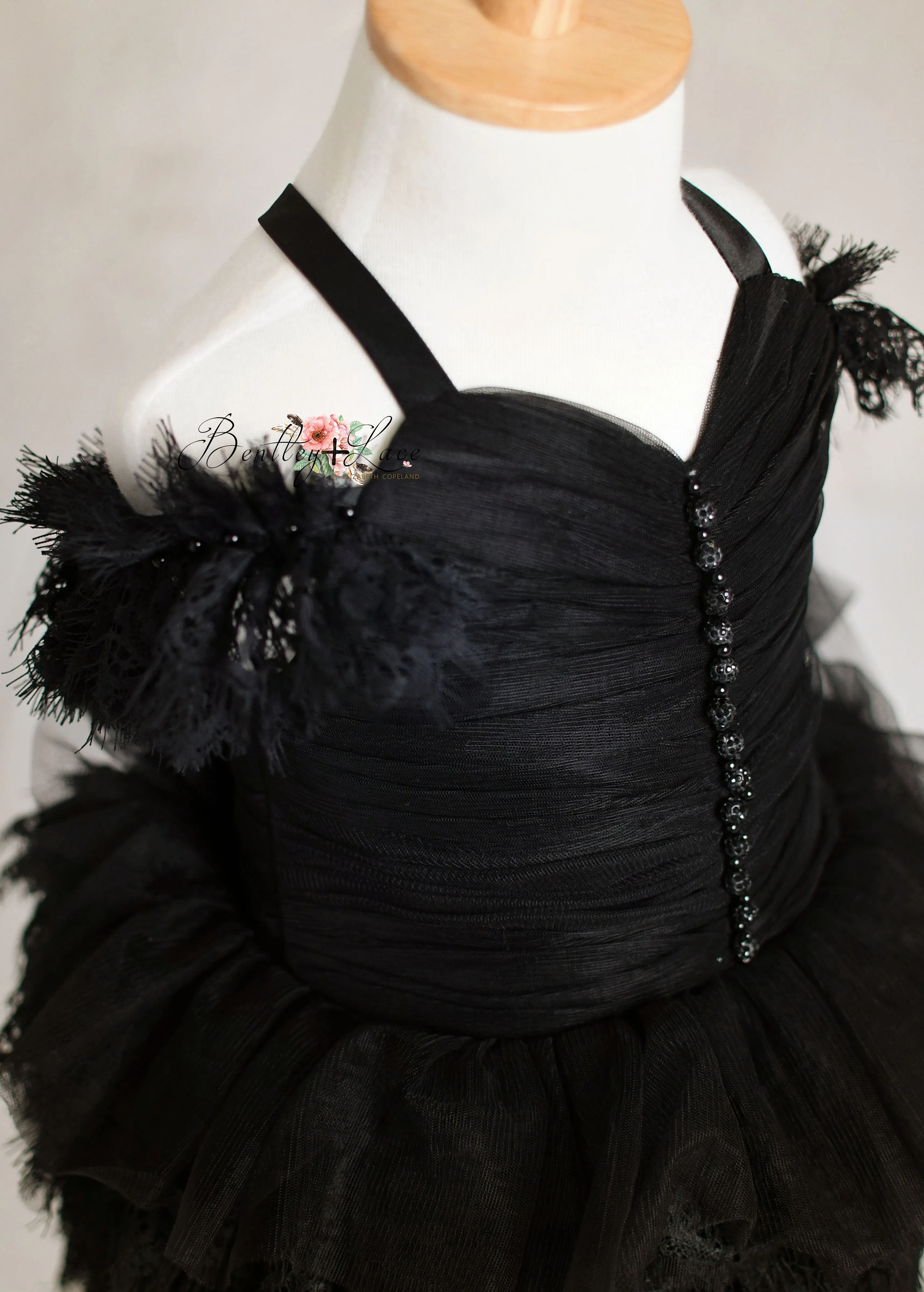 Couture Rental Baby Gown "Alyssa" - Black - Petal Length Dress  - ( 24 month- 3 year)