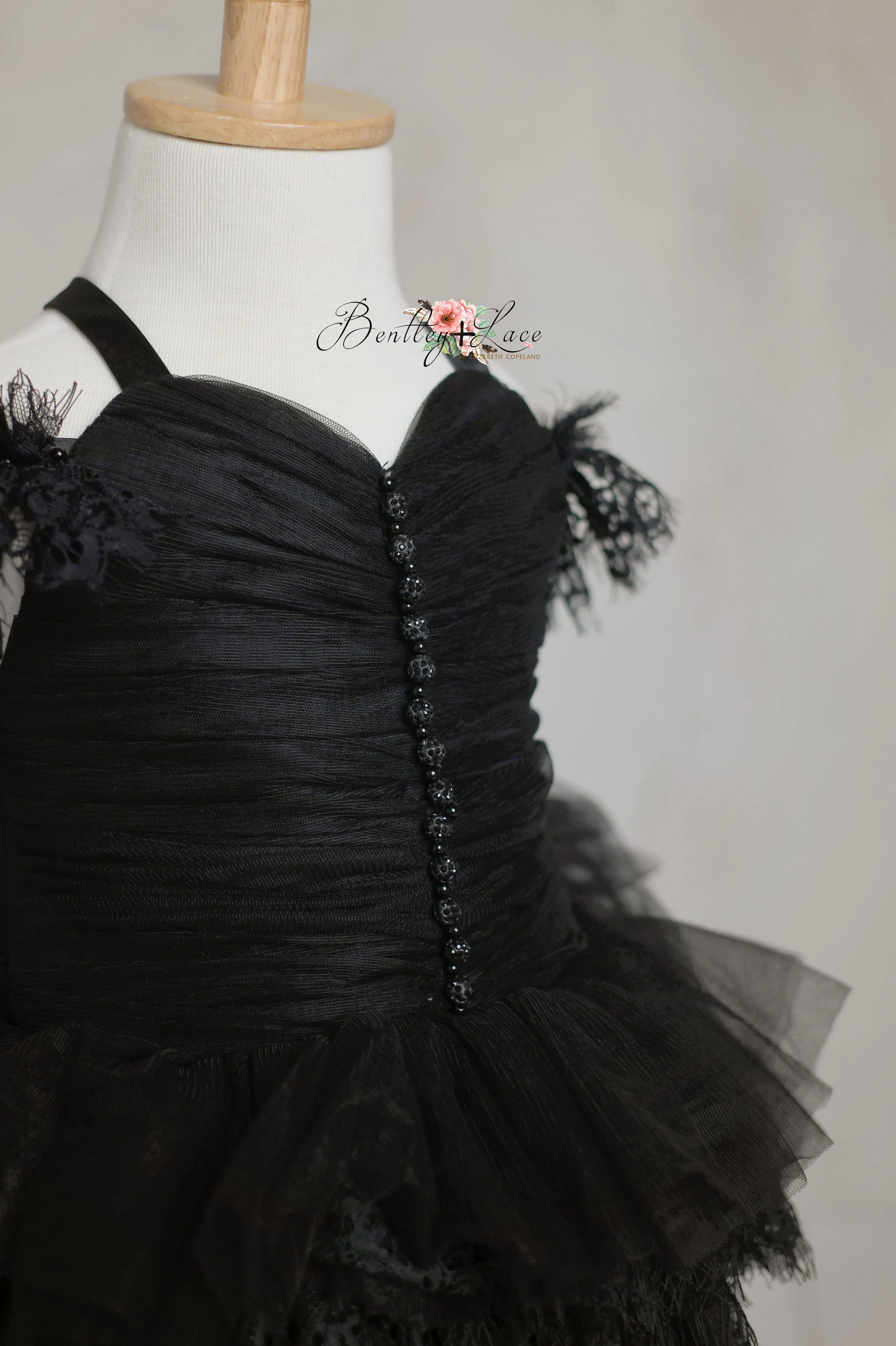 Couture Rental Baby Gown "Alyssa" - Black - Petal Length Dress  - ( 24 month- 3 year)