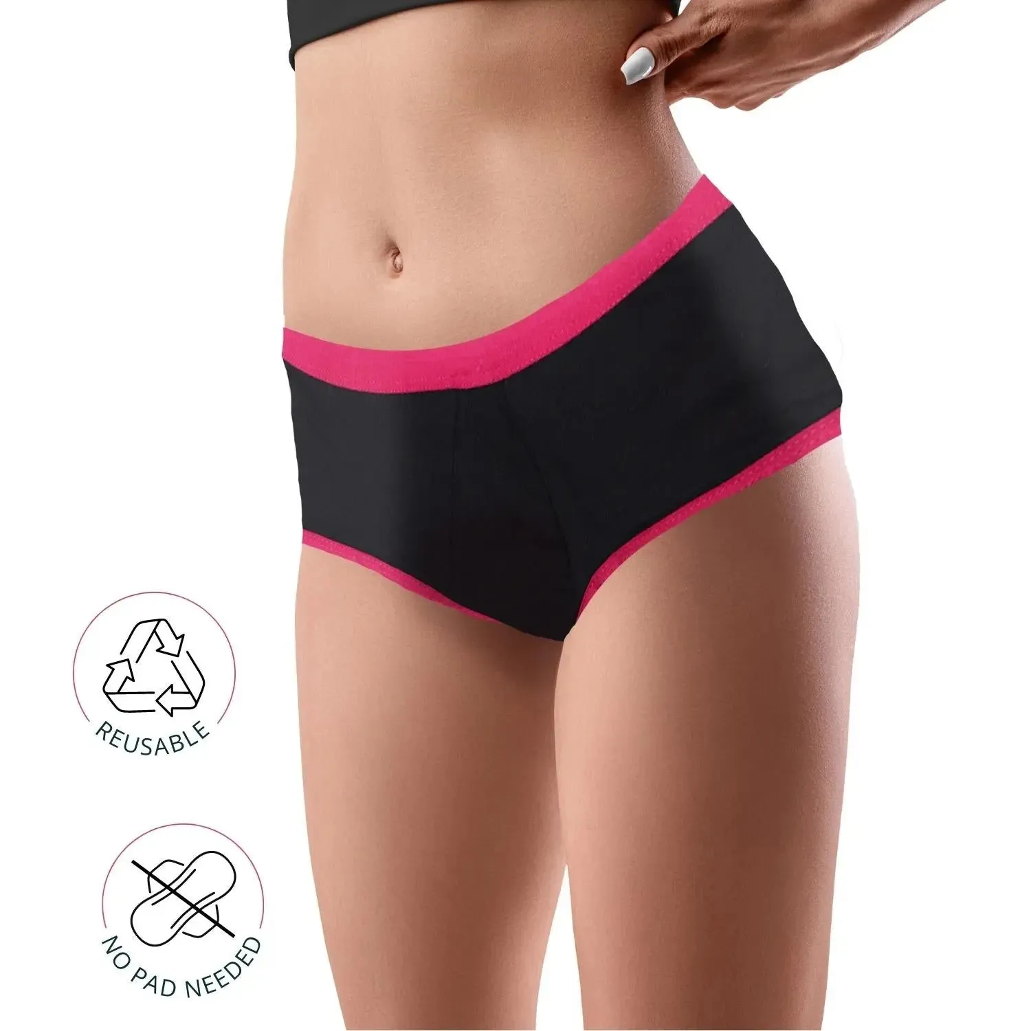 D'chica Eco-friendly, Anti-Microbial Lining, Period Panties No Pad Required, Black & Grey