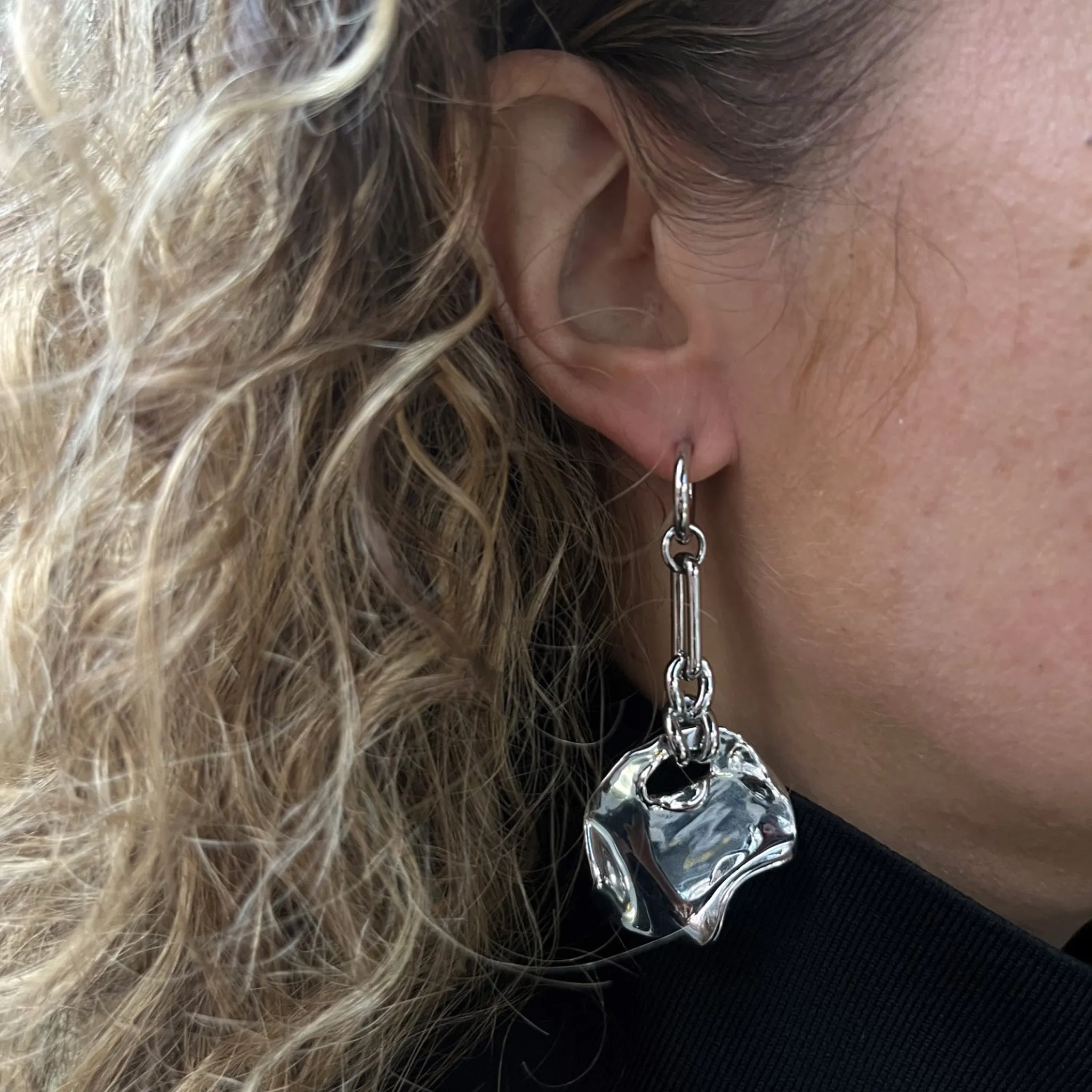 Desert Melted Coin Earrings - silver