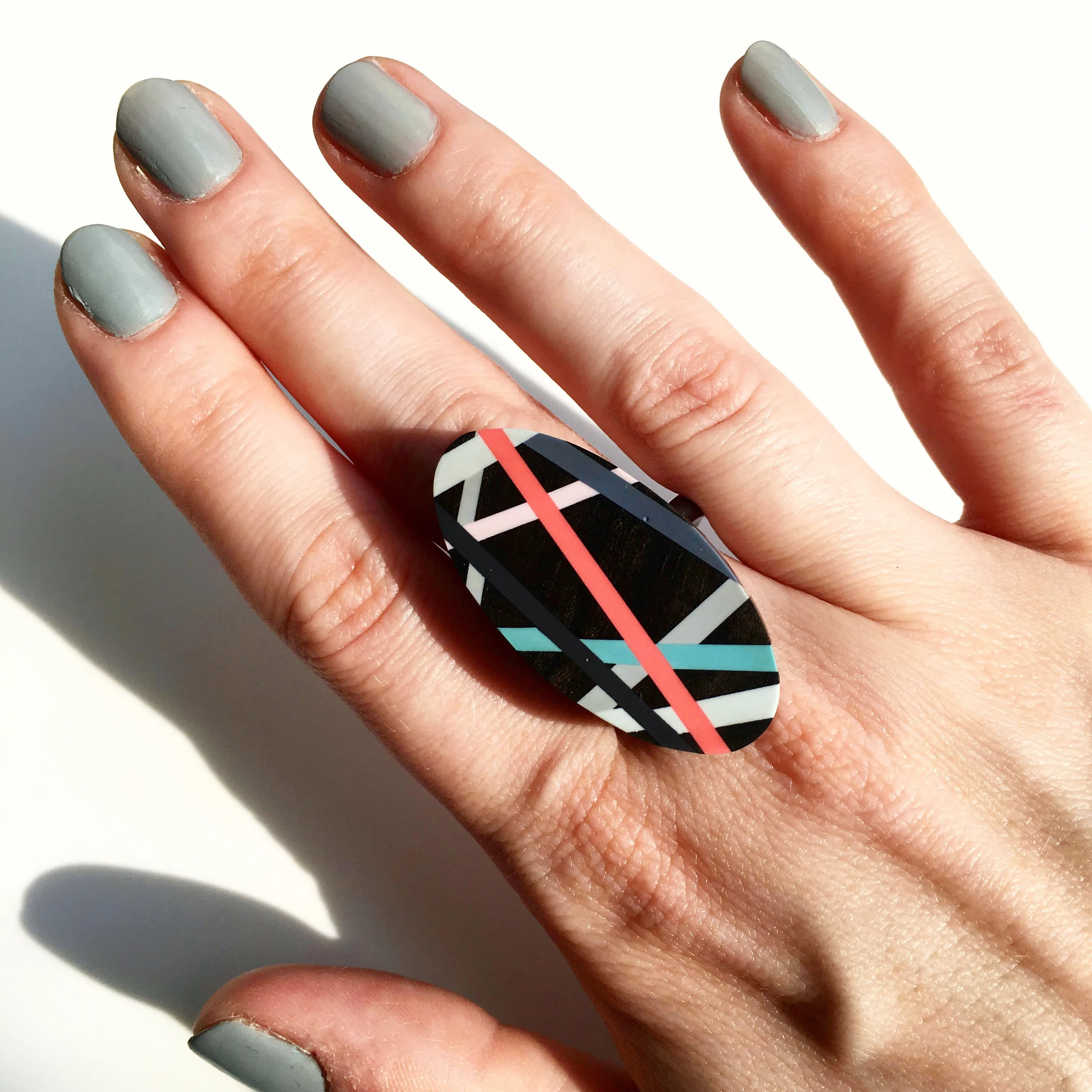 Ebony Coral Pop Wood Cocktail Ring