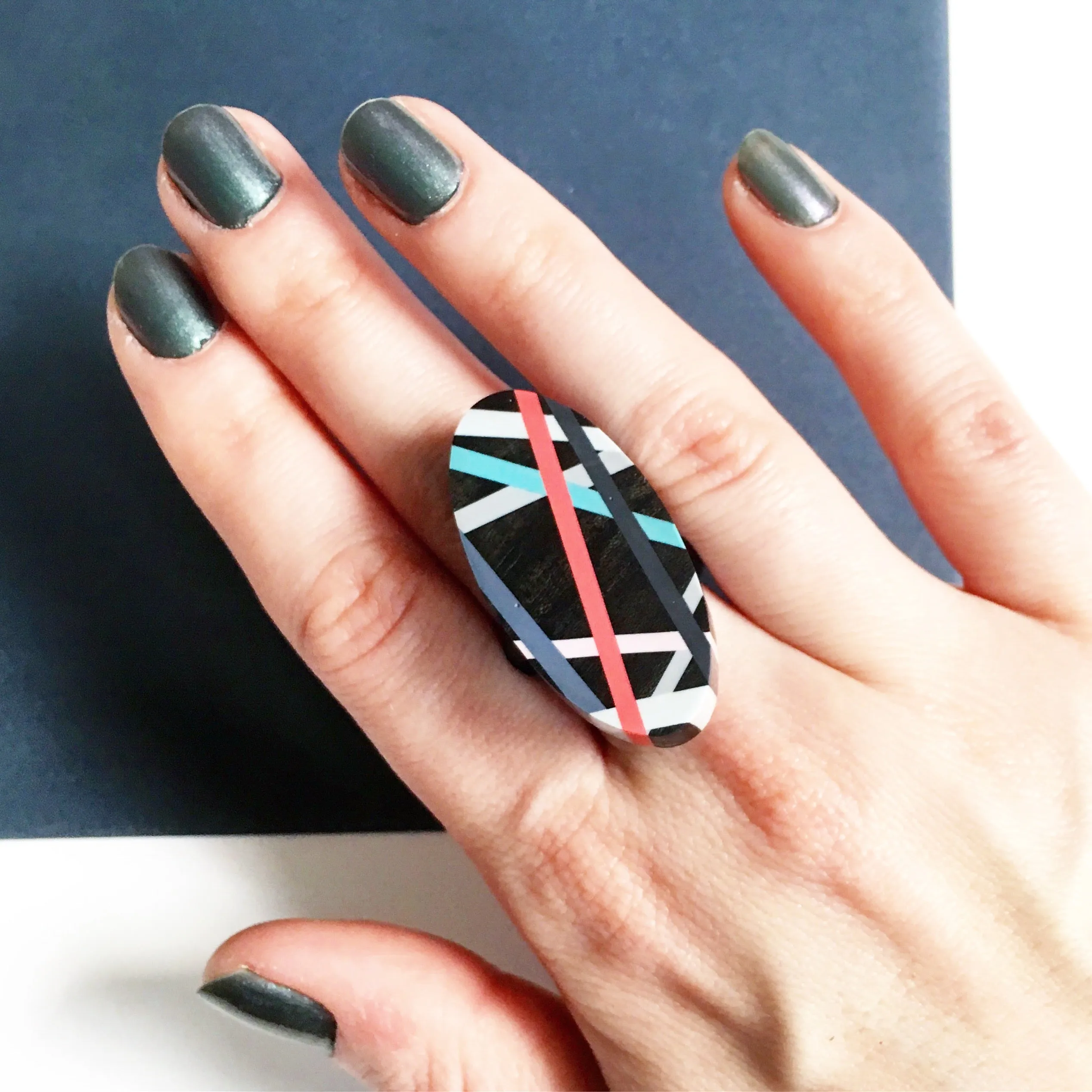 Ebony Coral Pop Wood Cocktail Ring