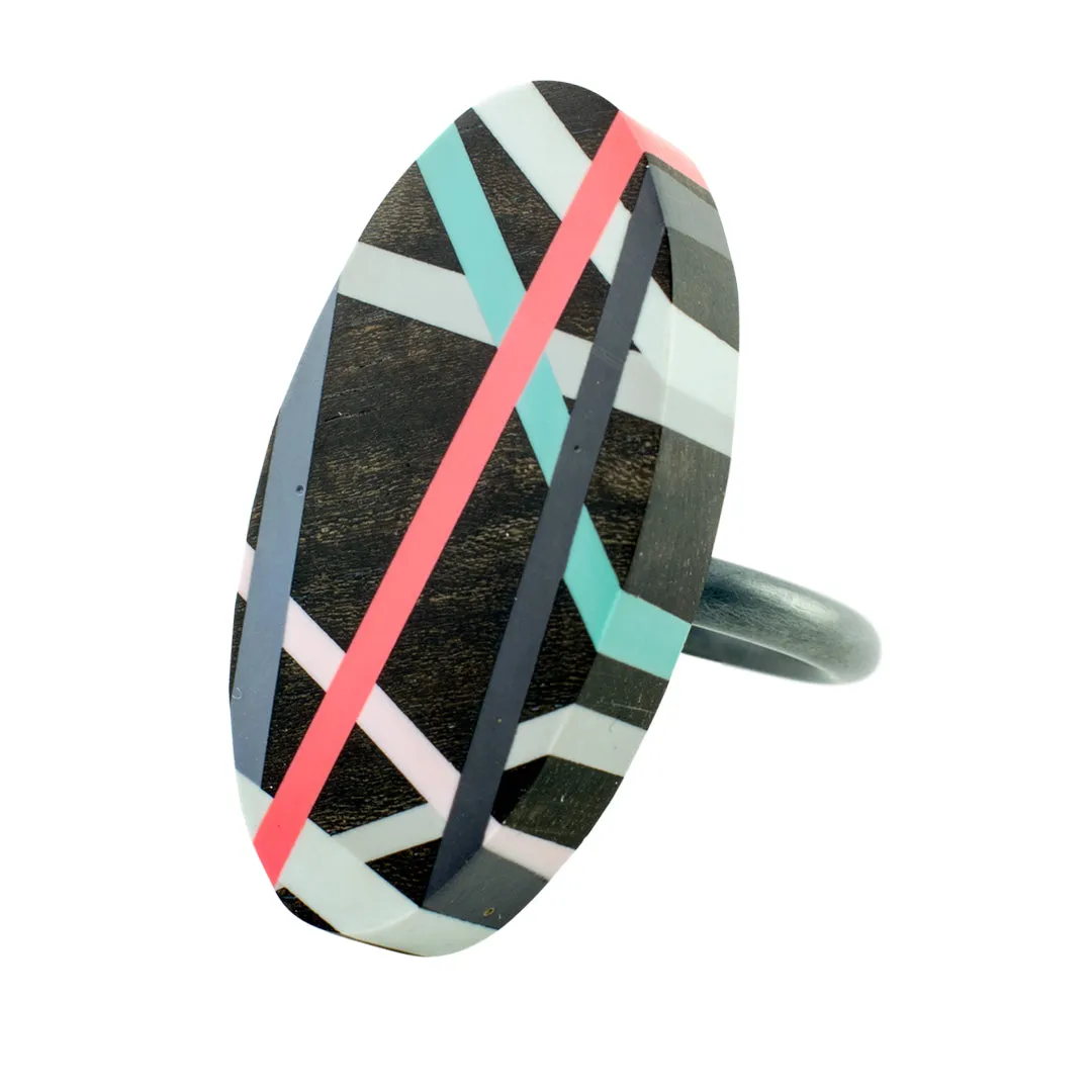 Ebony Coral Pop Wood Cocktail Ring