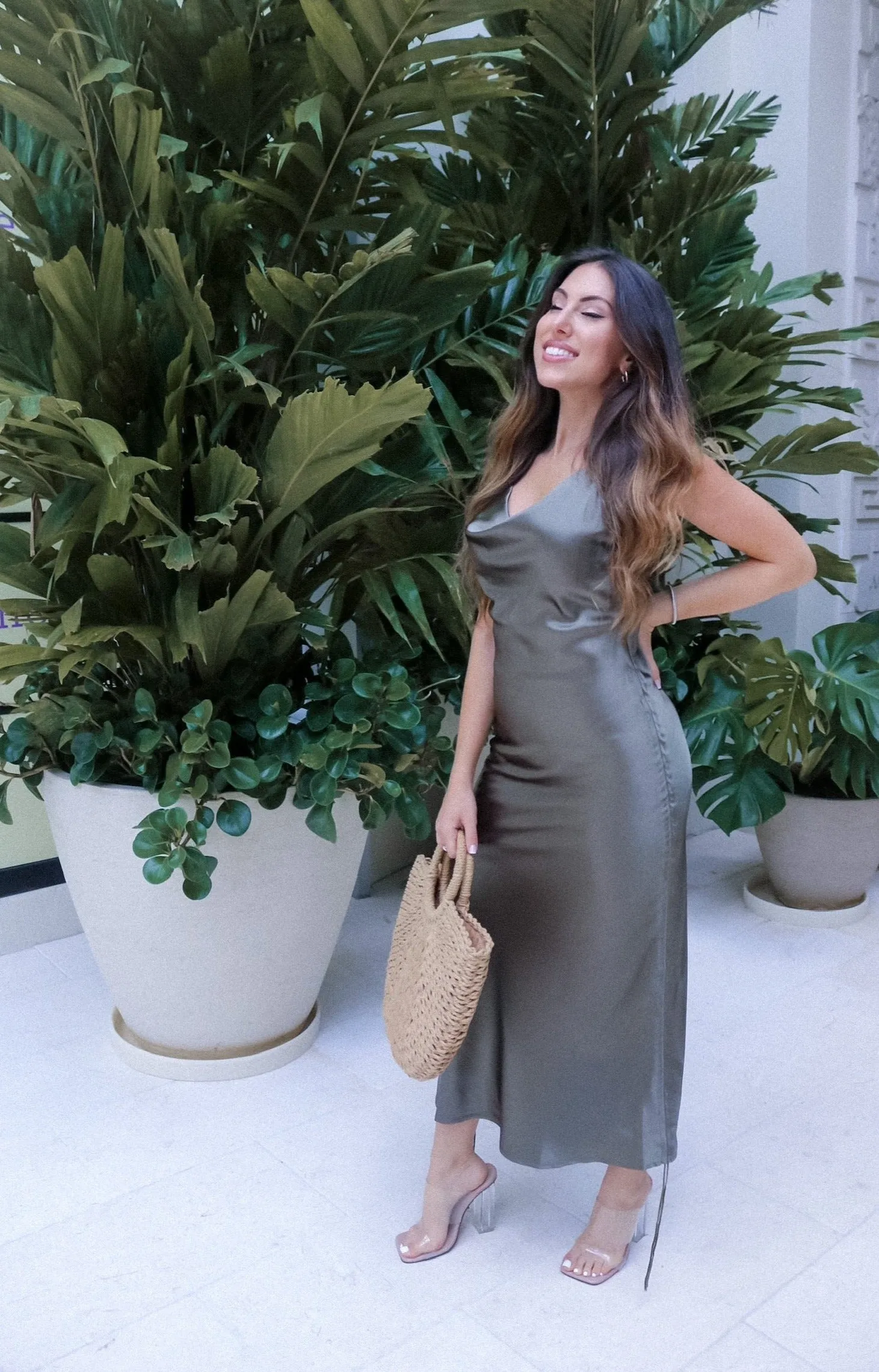 'Eden' Ruched Slip Dress in Olive