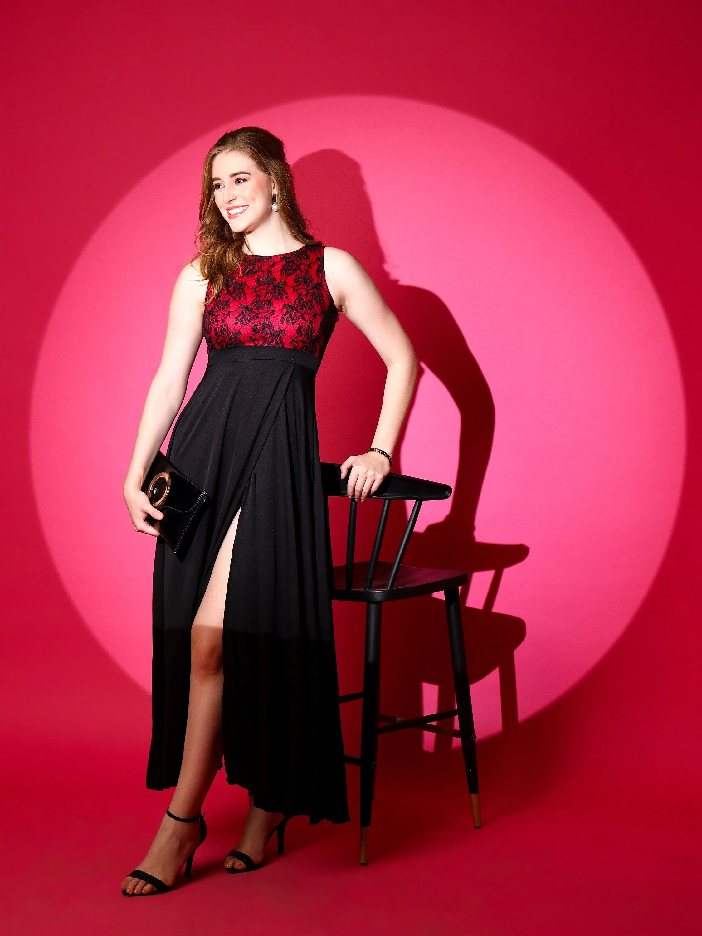 Elegance Boat Neck Fit & flare Maxi High slit Dress