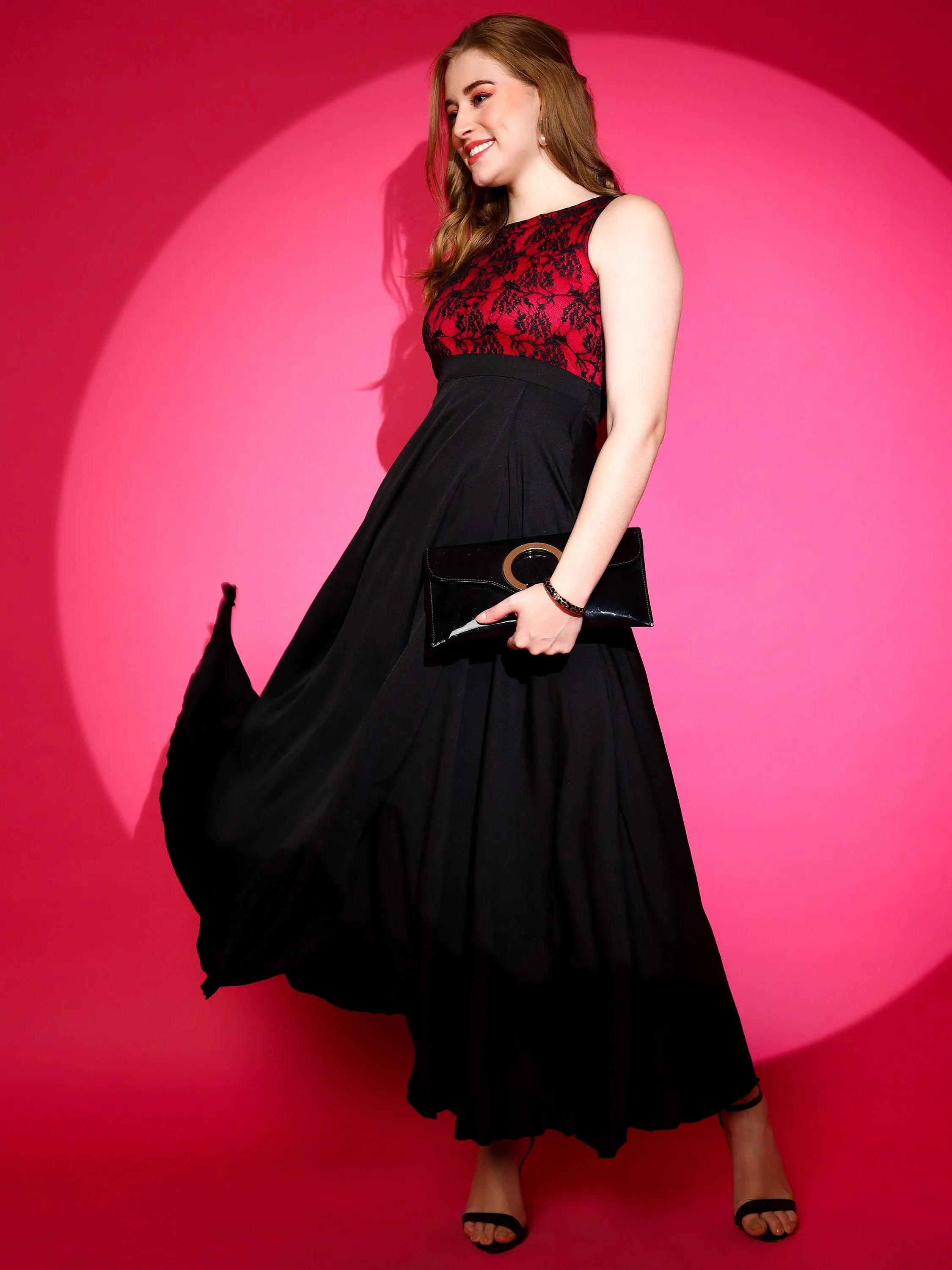 Elegance Boat Neck Fit & flare Maxi High slit Dress