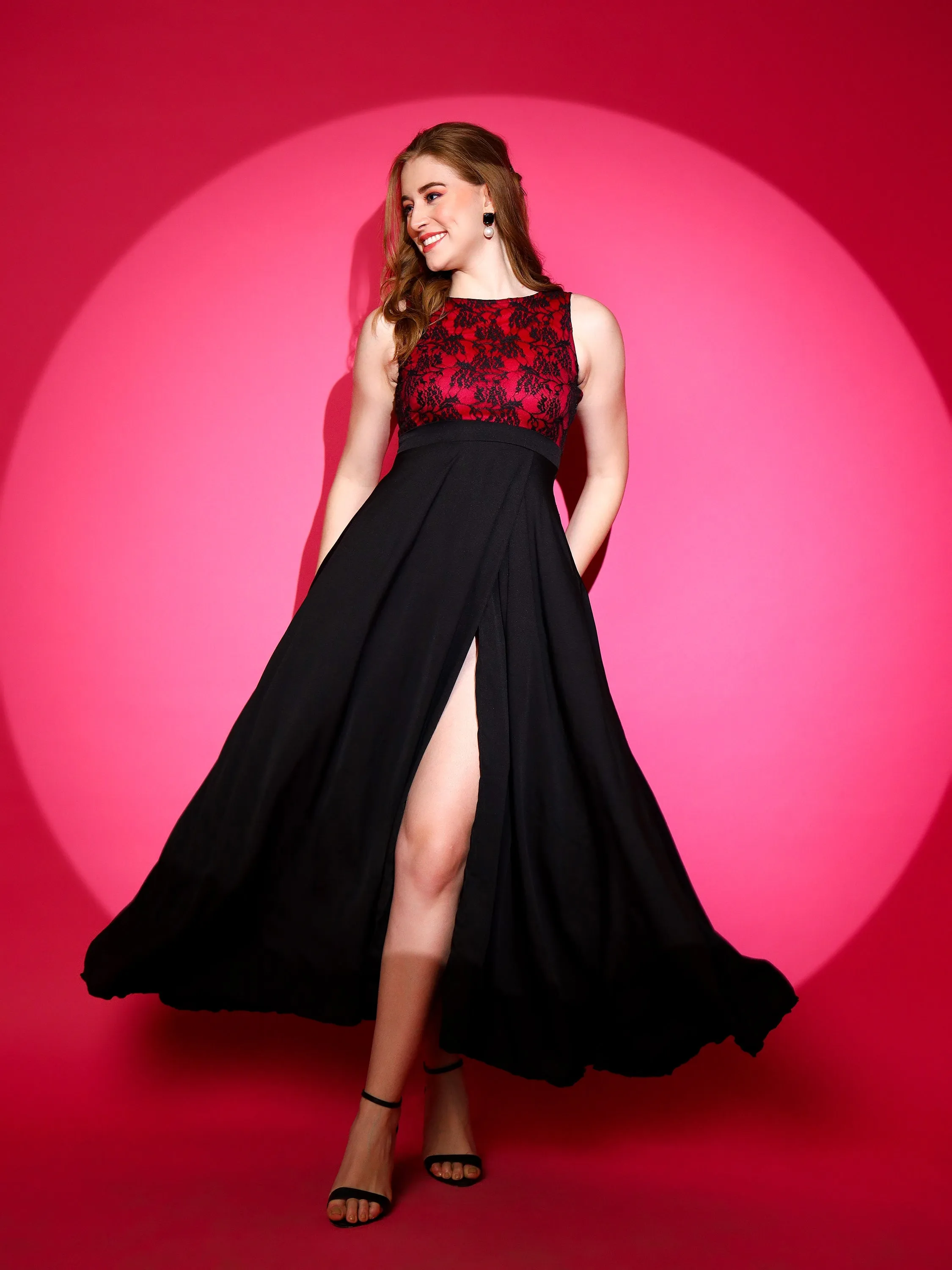 Elegance Boat Neck Fit & flare Maxi High slit Dress