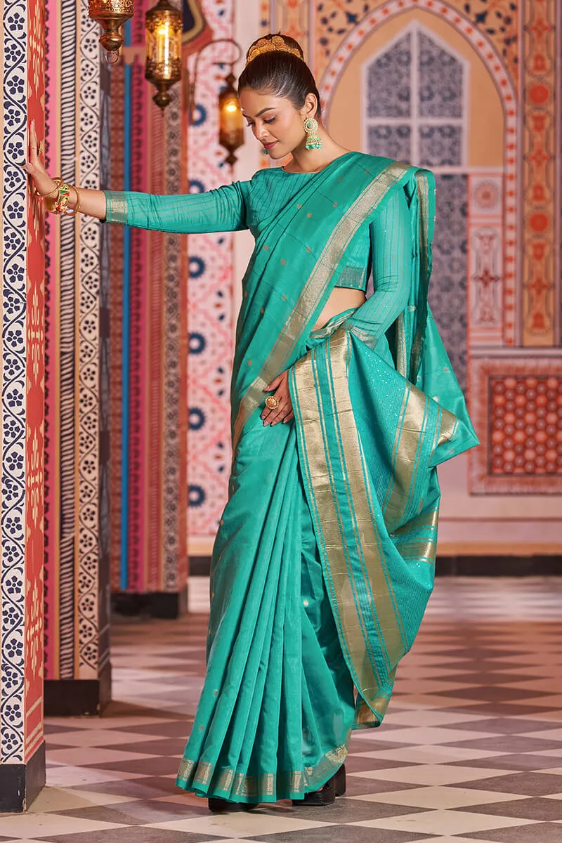 Engaging Rama Linen Cotton Silk Saree With Lagniappe Blouse Piece