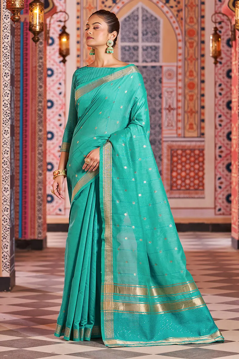Engaging Rama Linen Cotton Silk Saree With Lagniappe Blouse Piece