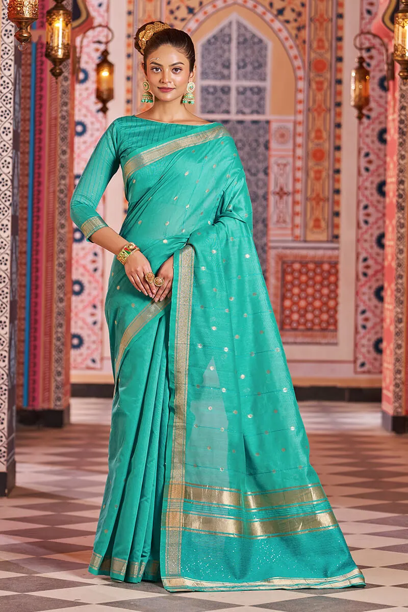 Engaging Rama Linen Cotton Silk Saree With Lagniappe Blouse Piece