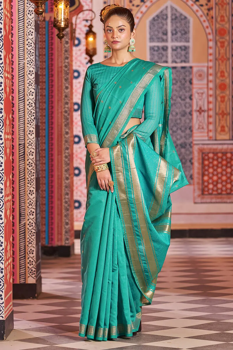 Engaging Rama Linen Cotton Silk Saree With Lagniappe Blouse Piece