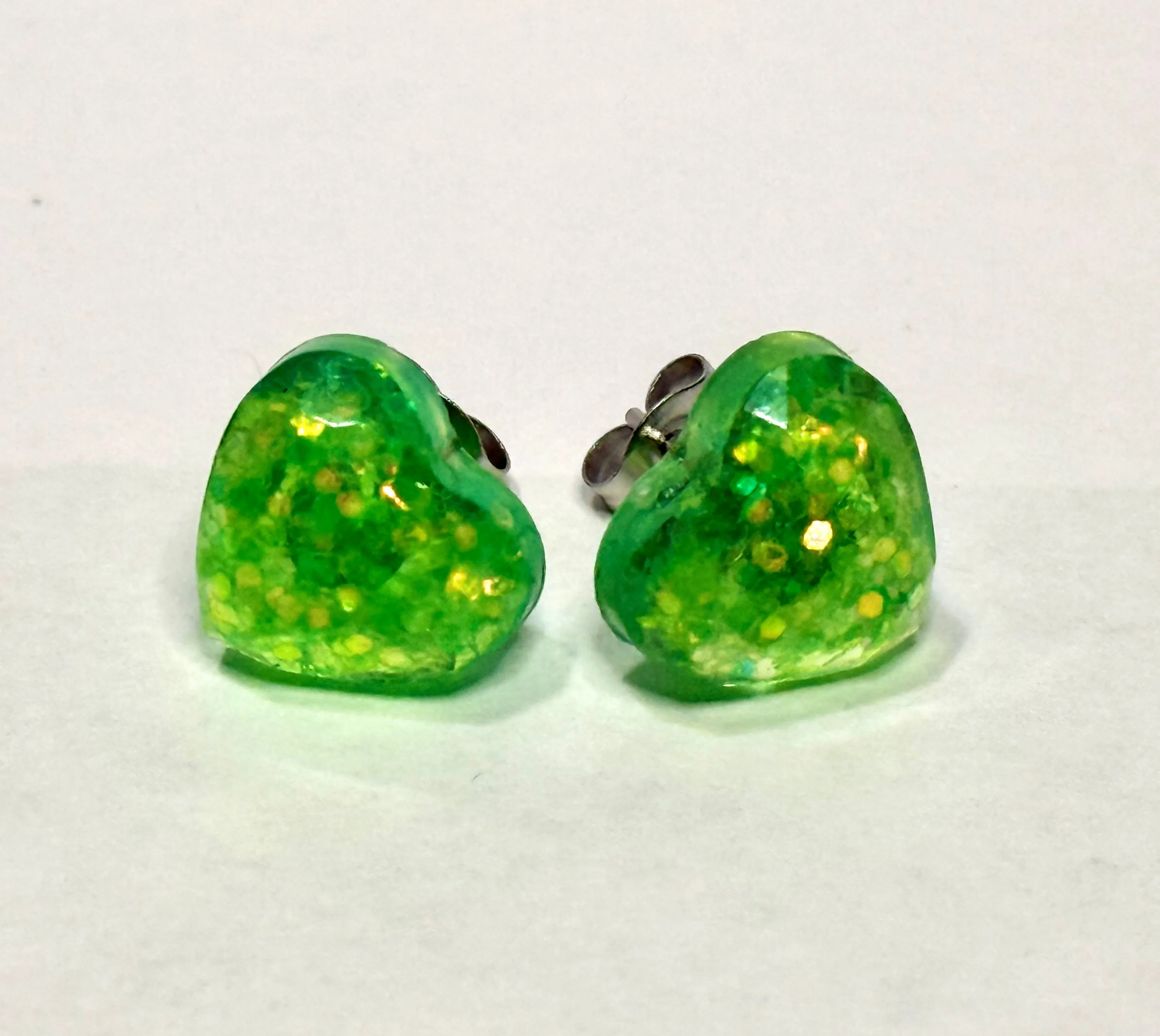 Faceted Sparkly Transparent Green Heart Studs