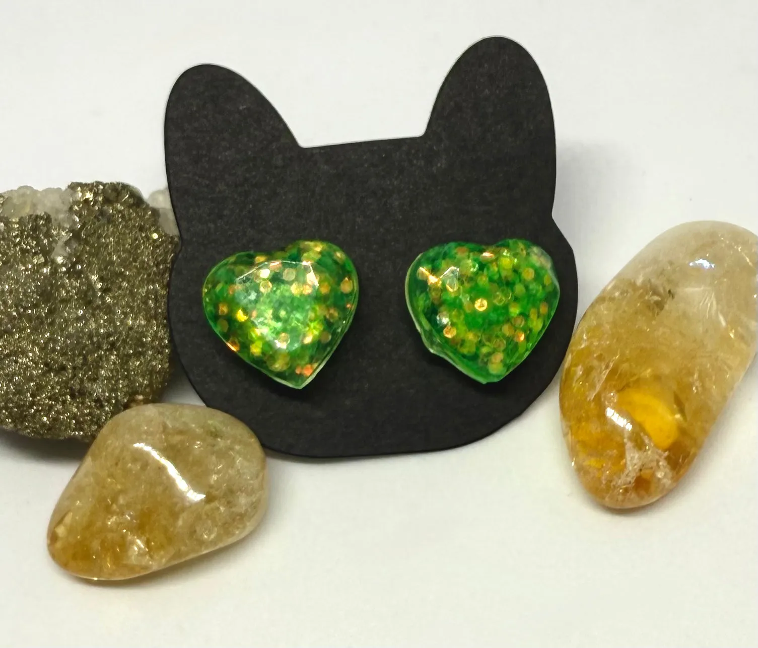 Faceted Sparkly Transparent Green Heart Studs