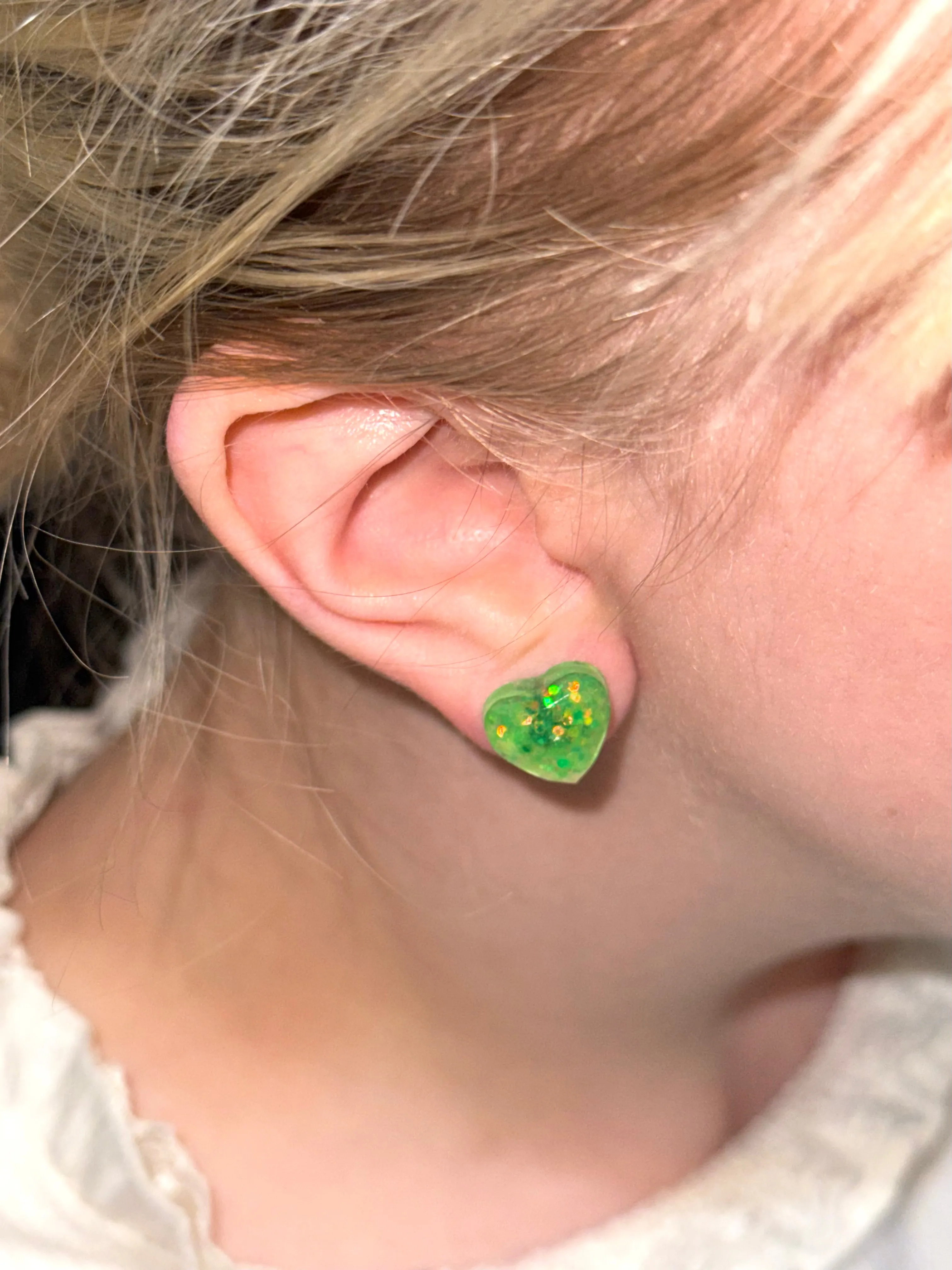 Faceted Sparkly Transparent Green Heart Studs
