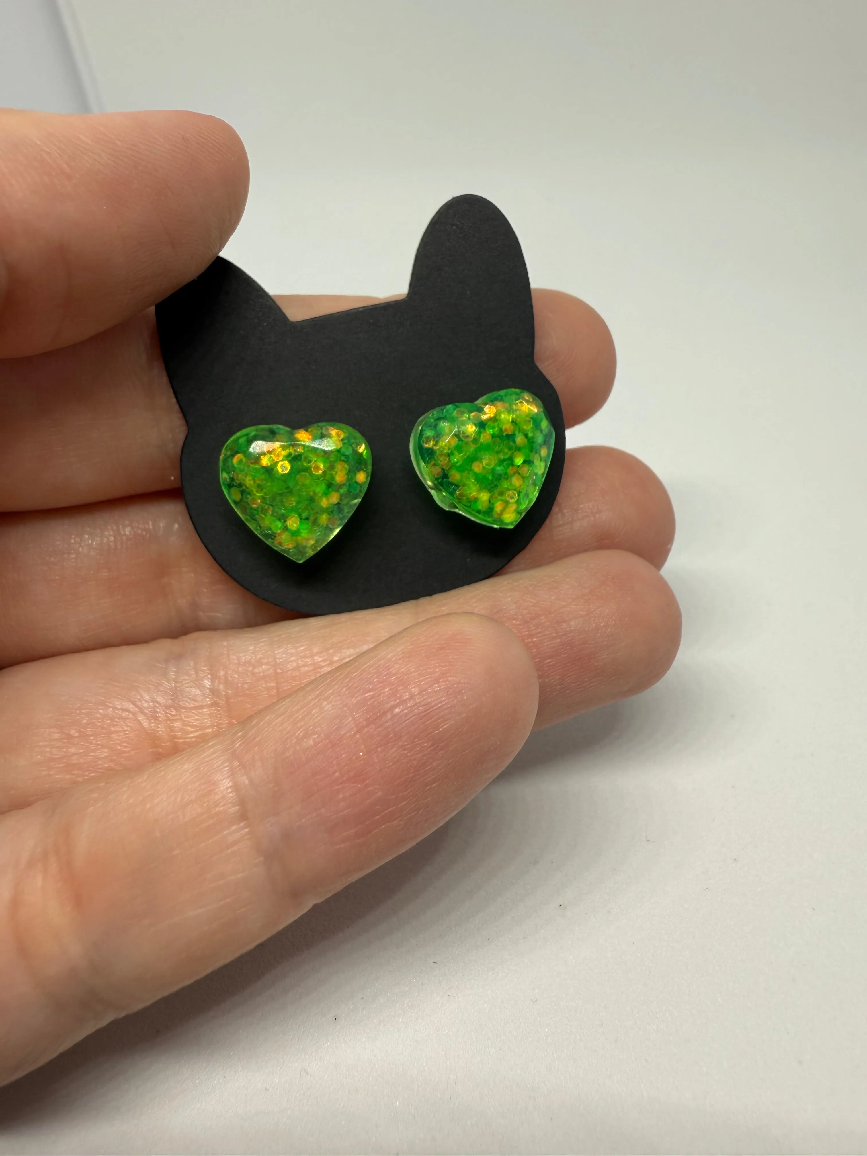 Faceted Sparkly Transparent Green Heart Studs