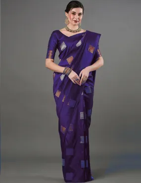Fairytale Purple Soft Silk Saree With Opulent Blouse Piece