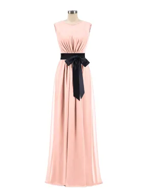 FAUX-Wrap Chiffon Dress with Black Waistband-Coral