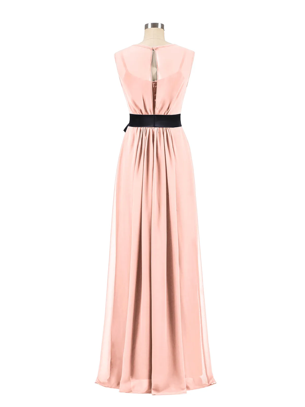 FAUX-Wrap Chiffon Dress with Black Waistband-Coral