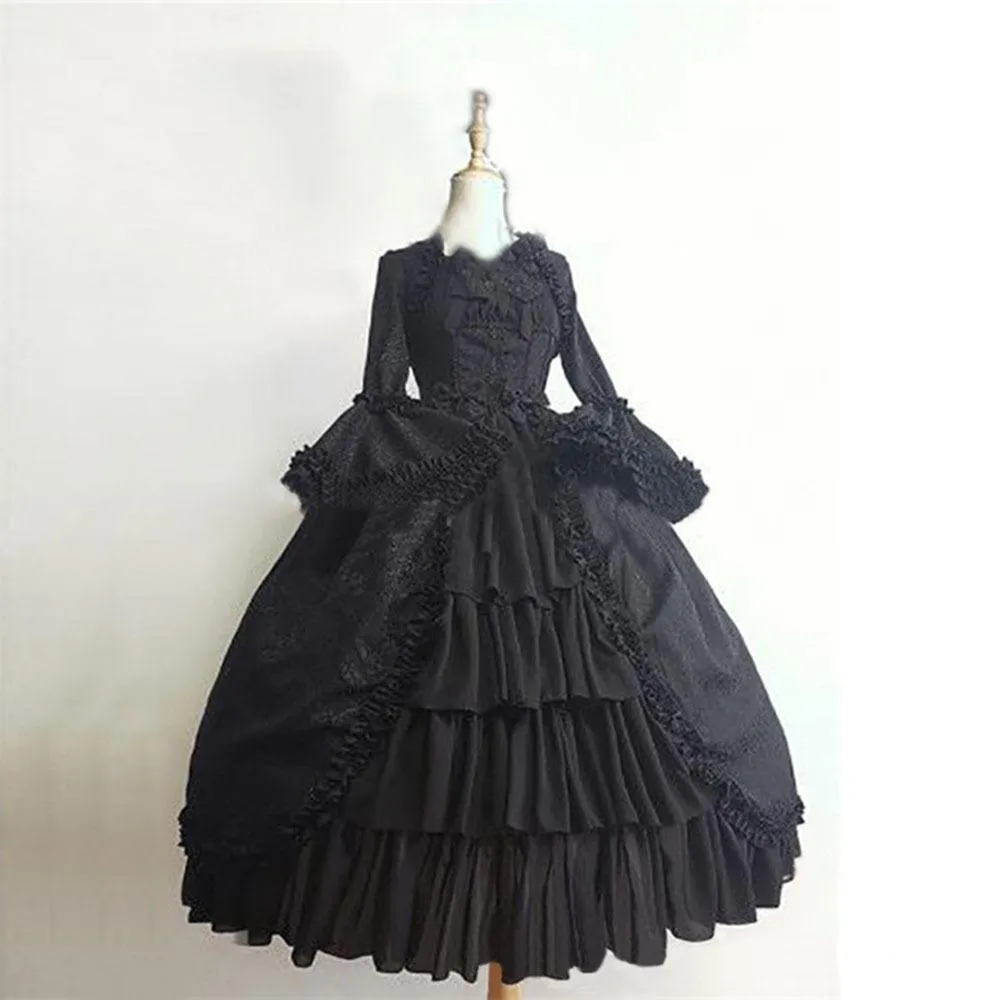 Female's Vintage Medieval Trumpet Sleeves Gothic Lace Up Dress | Renaissance Evening Gowns Bowknot Cosplay Dress
