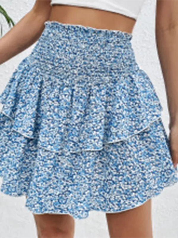 Floral Print Mini Skirt with Wide Waistband