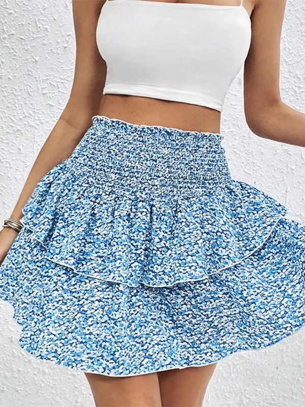 Floral Print Mini Skirt with Wide Waistband