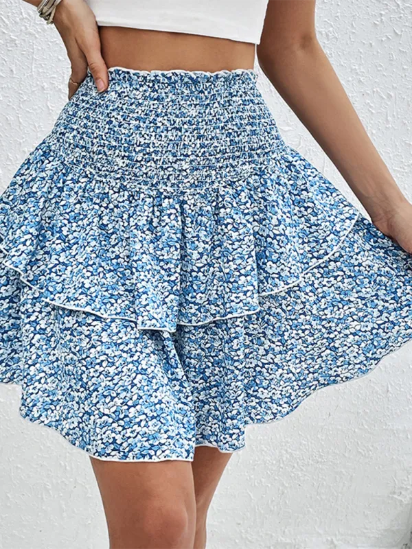 Floral Print Mini Skirt with Wide Waistband