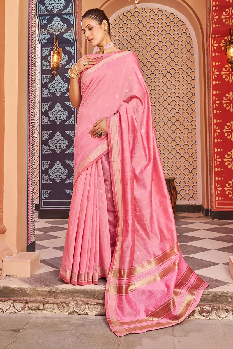 Forbearance Baby Pink Linen Cotton Silk Saree With Lassitude Blouse Piece