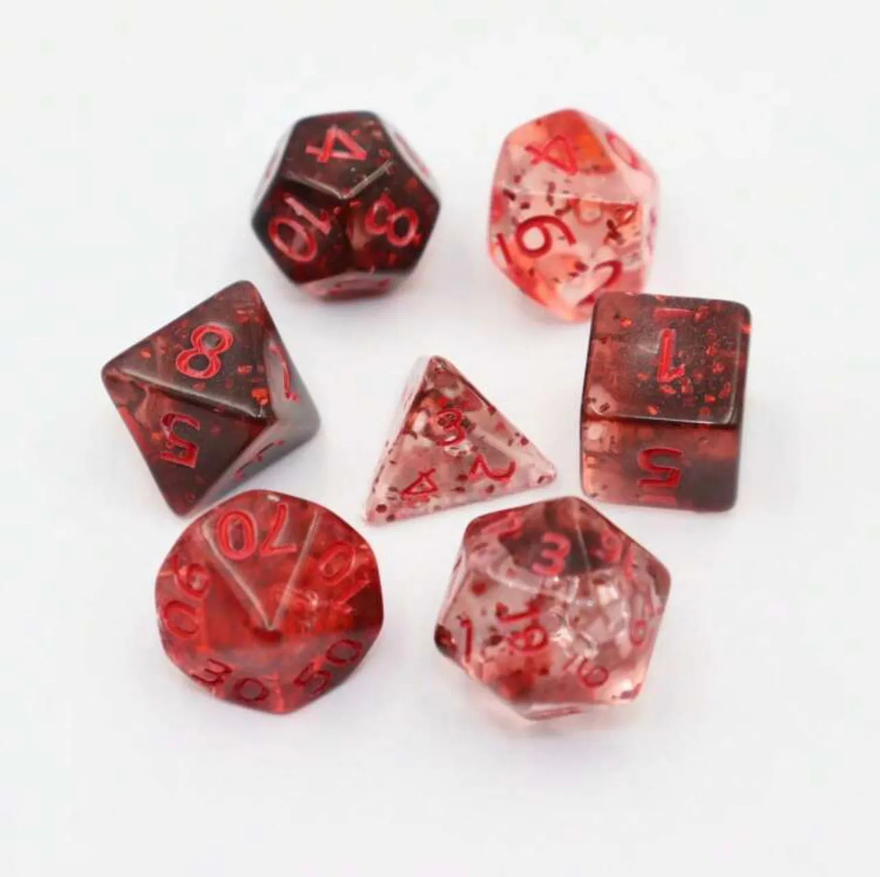 Glittered Crimson 7pc Dice Set