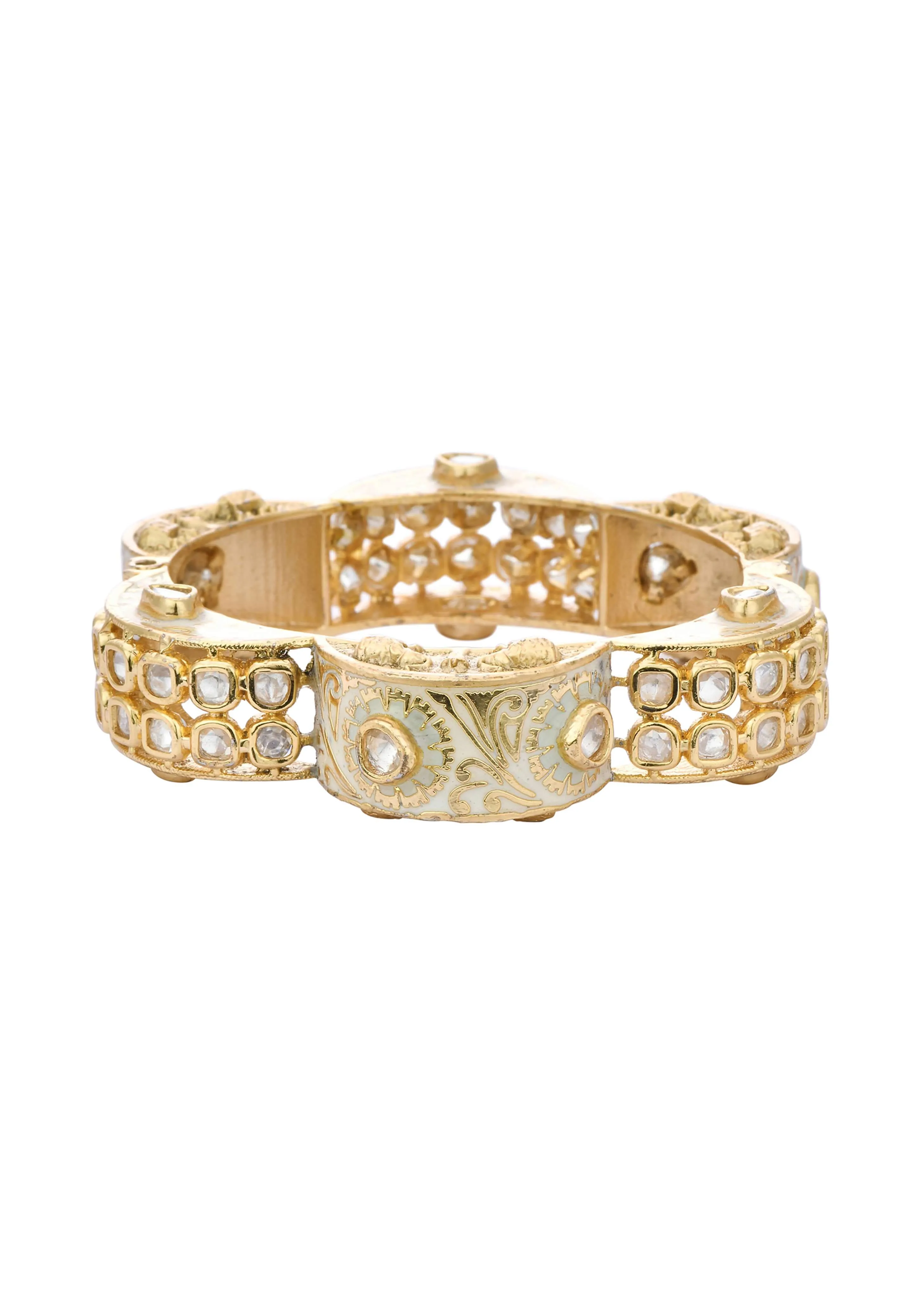 Gold Finish Rajwadi Bangle With Red Stones