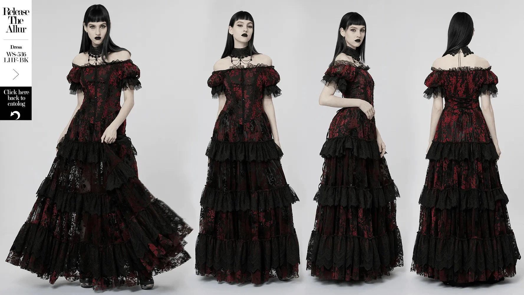 Gothic Elegance Flocking Mesh Red Print Gown With Short Sleeves
