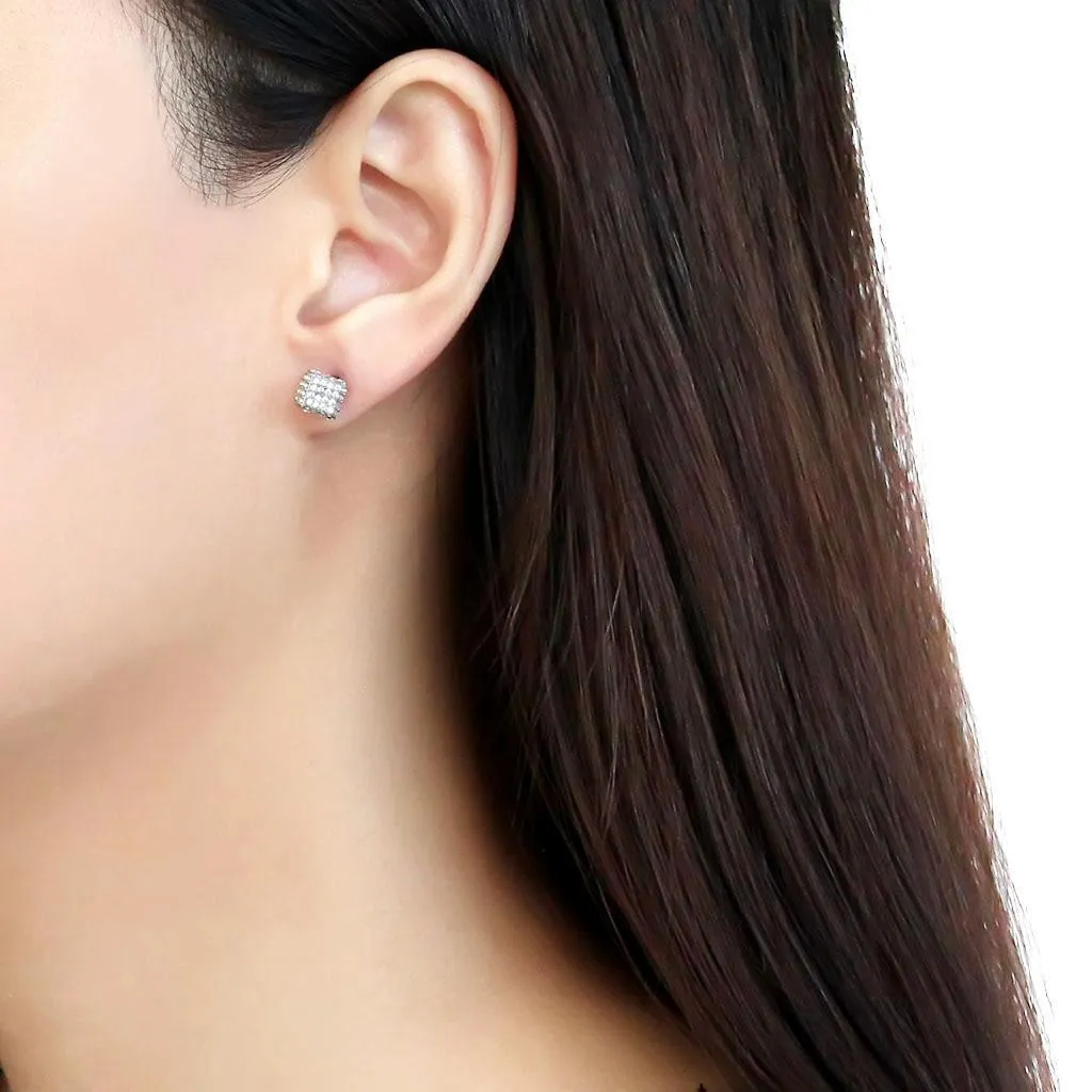 High polished (no plating) Stainless Steel Earrings with AAA Grade CZ in Clear for Women Clear Stone Color Style DA213