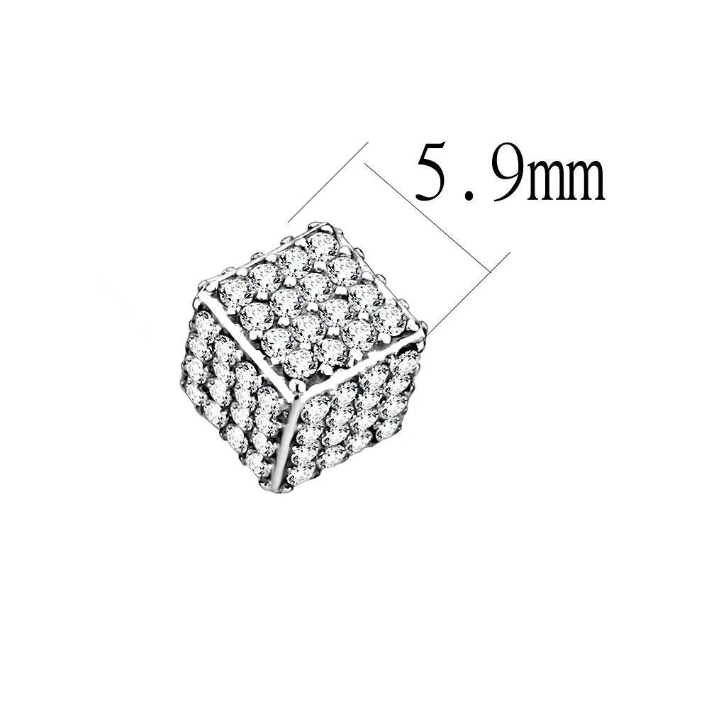 High polished (no plating) Stainless Steel Earrings with AAA Grade CZ in Clear for Women Clear Stone Color Style DA213