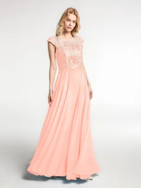 Illusion Wrap Neck Lace and Chiffon Maxi Dress-Coral Plus Size