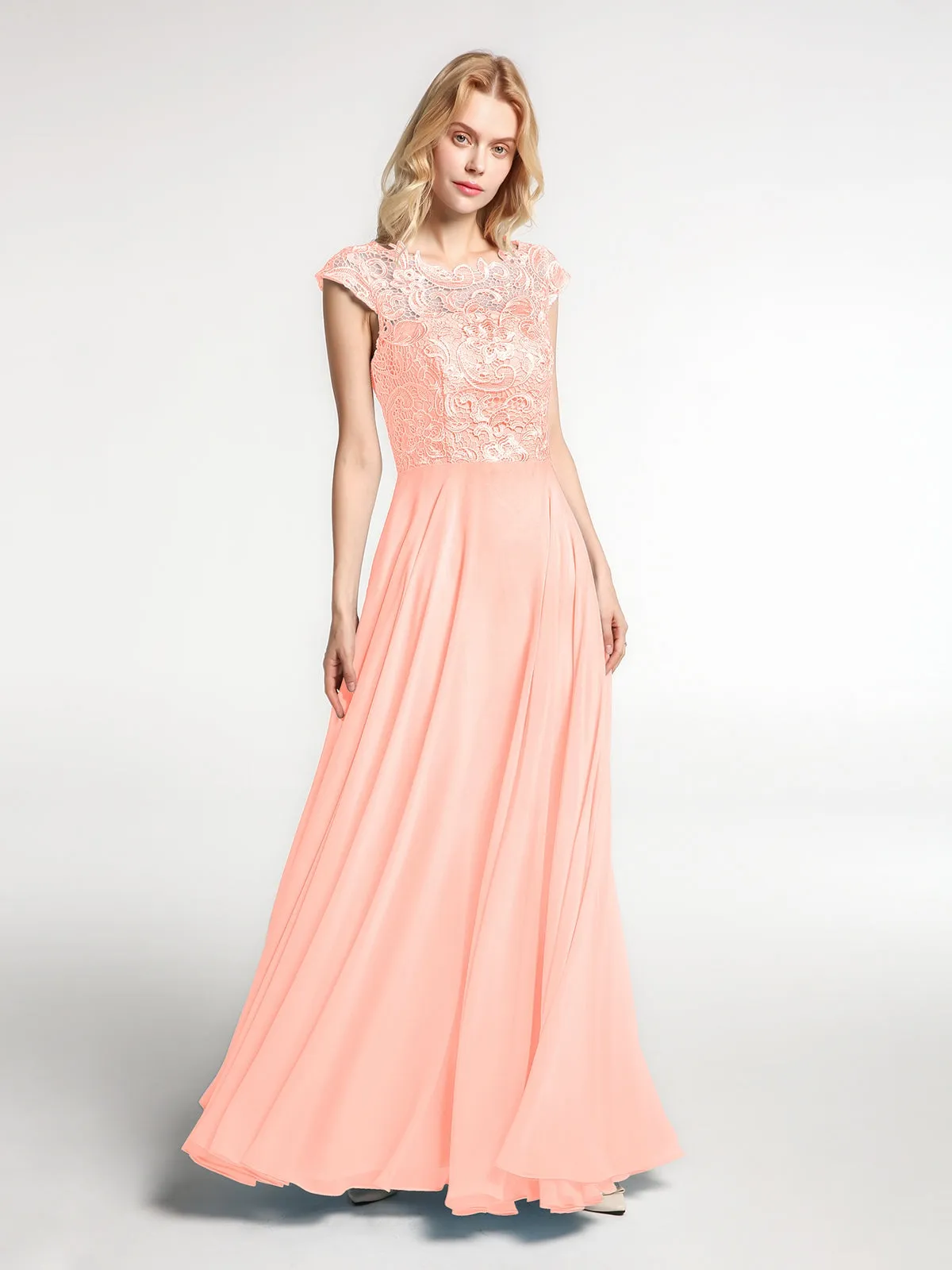 Illusion Wrap Neck Lace and Chiffon Maxi Dress-Coral Plus Size