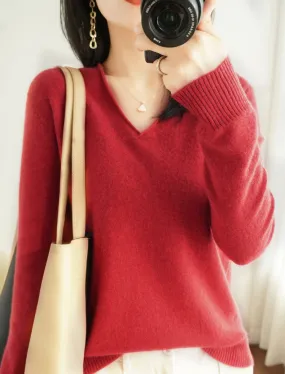 Ivyshape | Classic Wool Cashmere V-Neck Jumper for Women