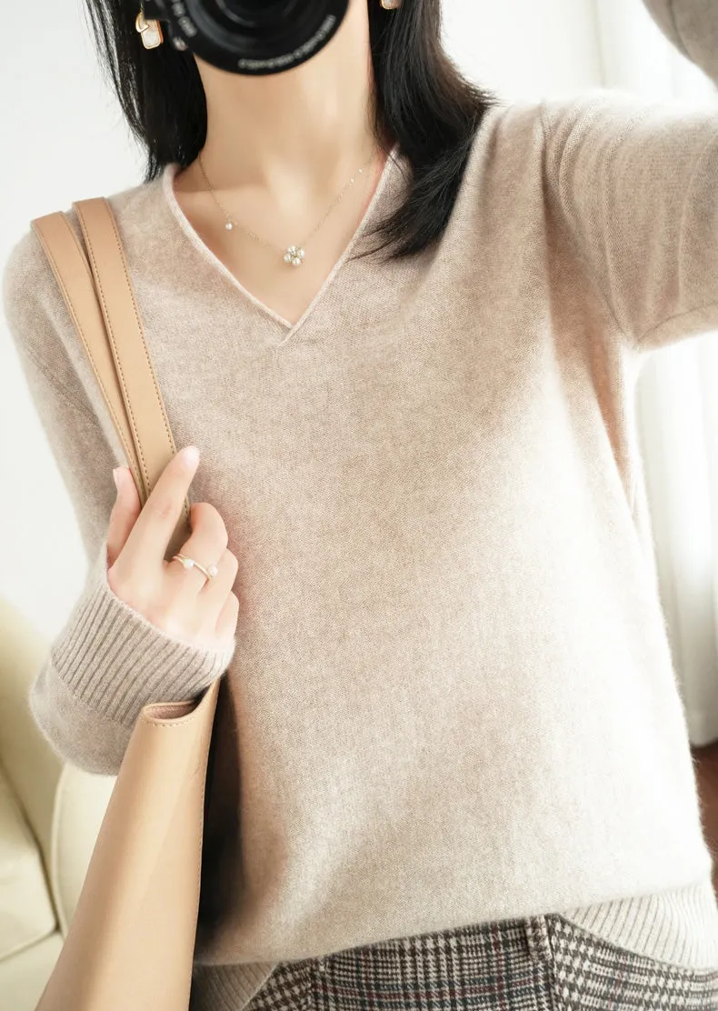 Ivyshape | Classic Wool Cashmere V-Neck Jumper for Women