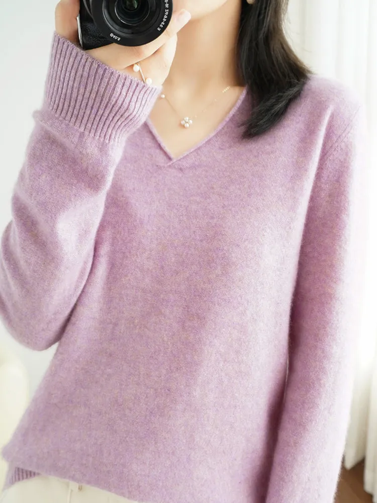Ivyshape | Classic Wool Cashmere V-Neck Jumper for Women