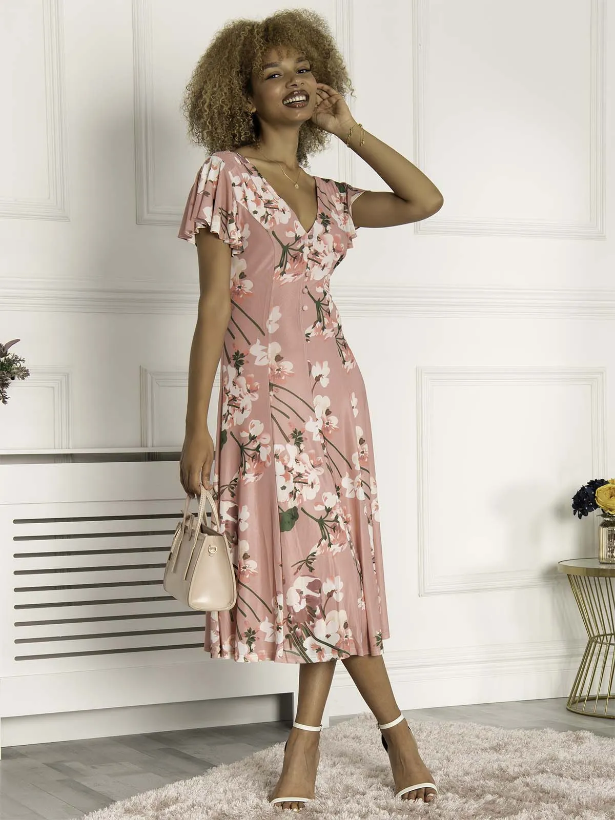 Jolie Moi Bellona Fit & Flare Mesh Dress, Coral Pink