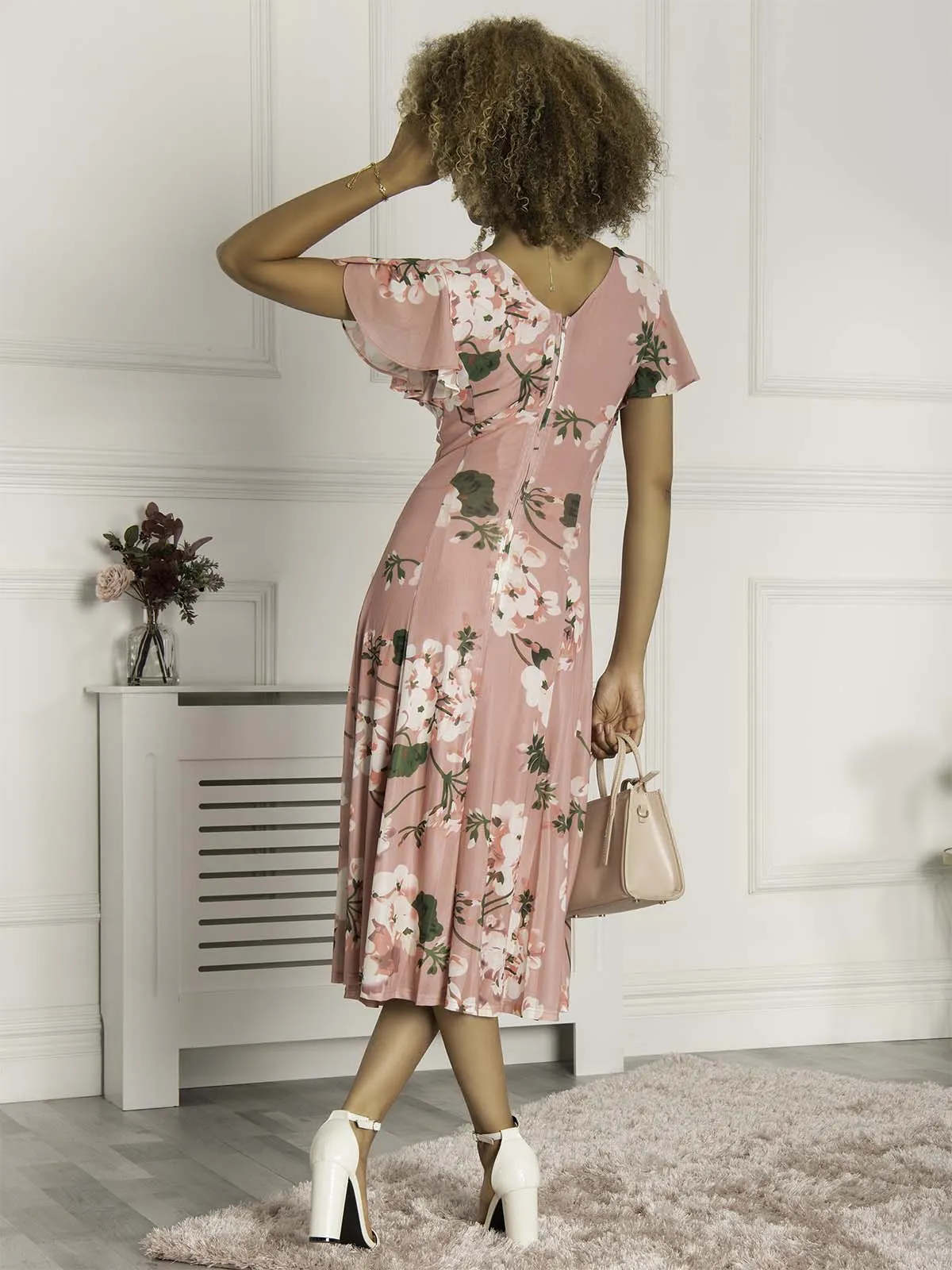 Jolie Moi Bellona Fit & Flare Mesh Dress, Coral Pink