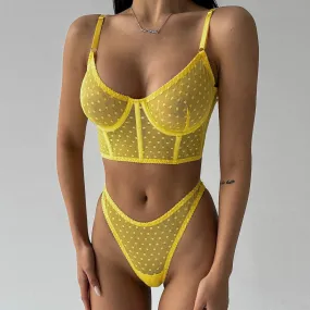 Lace Two-piece Polka Dot Underwear Fishbone Lingerie Set