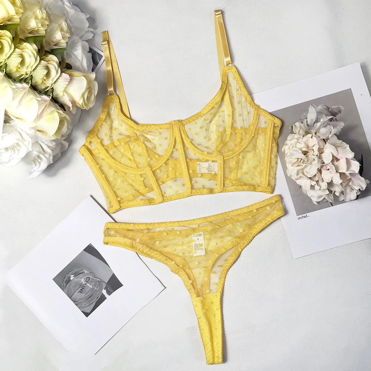 Lace Two-piece Polka Dot Underwear Fishbone Lingerie Set