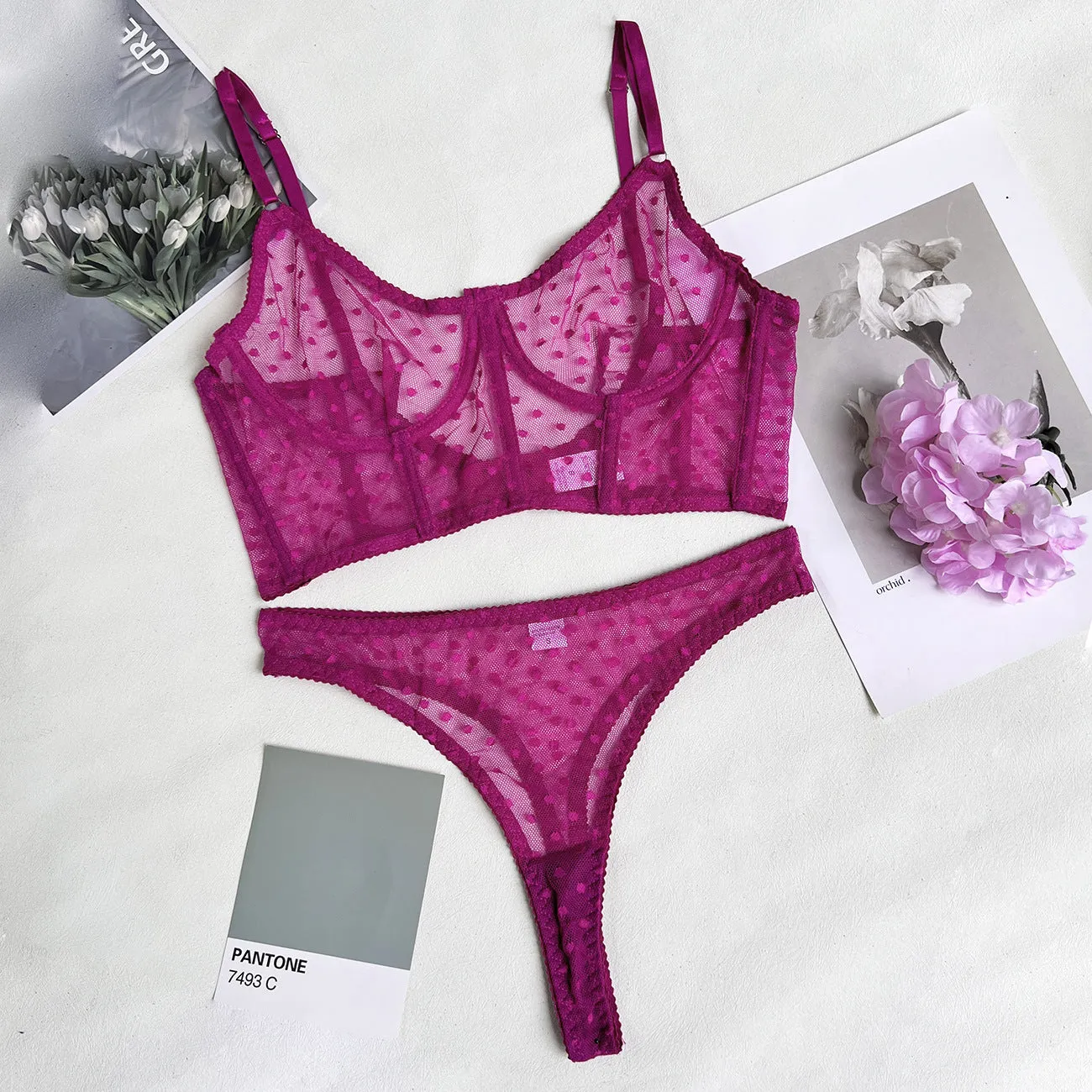 Lace Two-piece Polka Dot Underwear Fishbone Lingerie Set