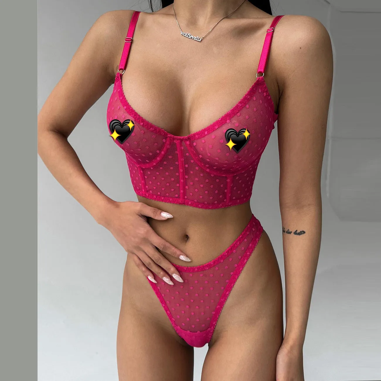 Lace Two-piece Polka Dot Underwear Fishbone Lingerie Set
