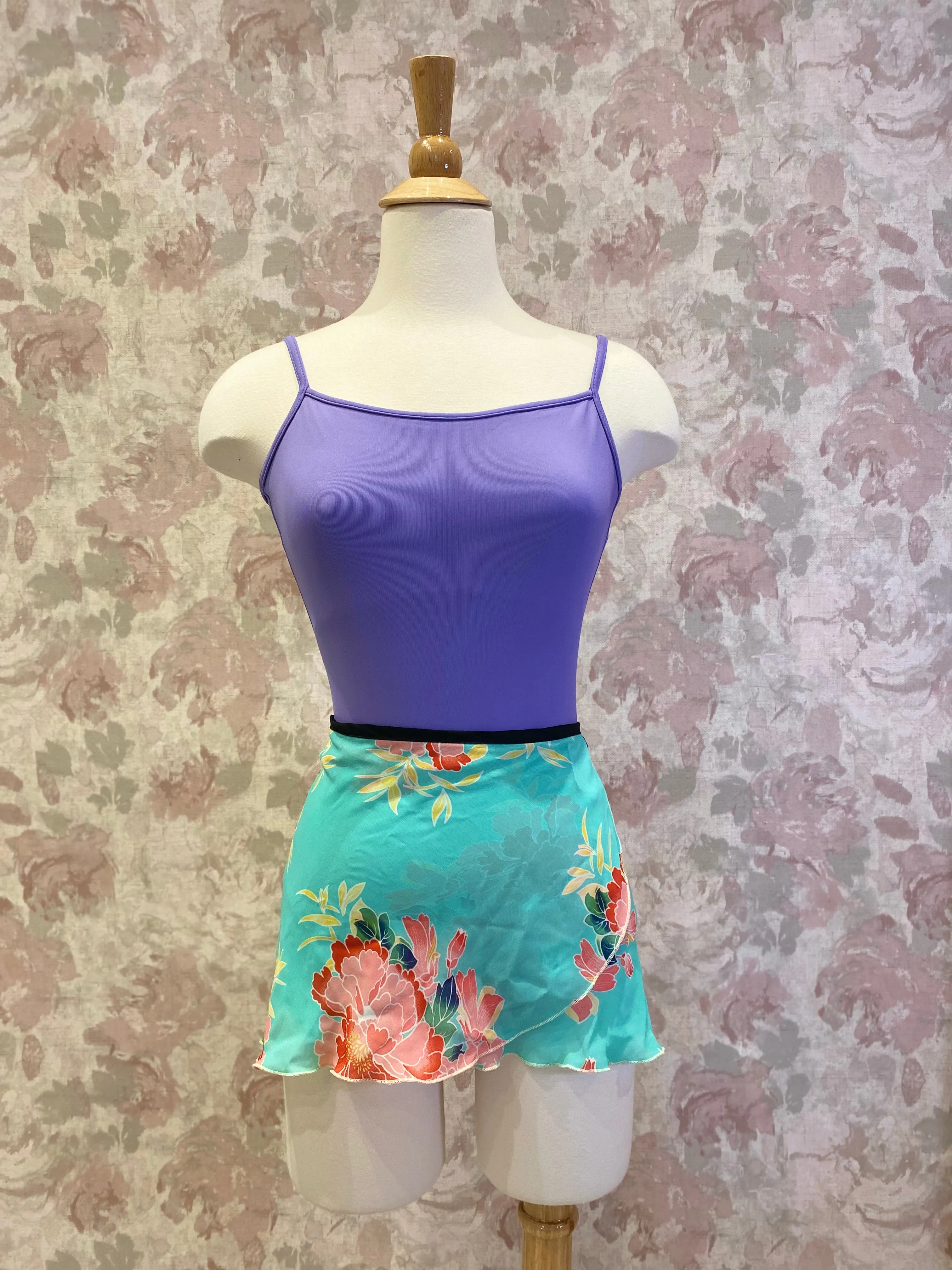 Ladies Pistachio Green & Coral Floral Skirt