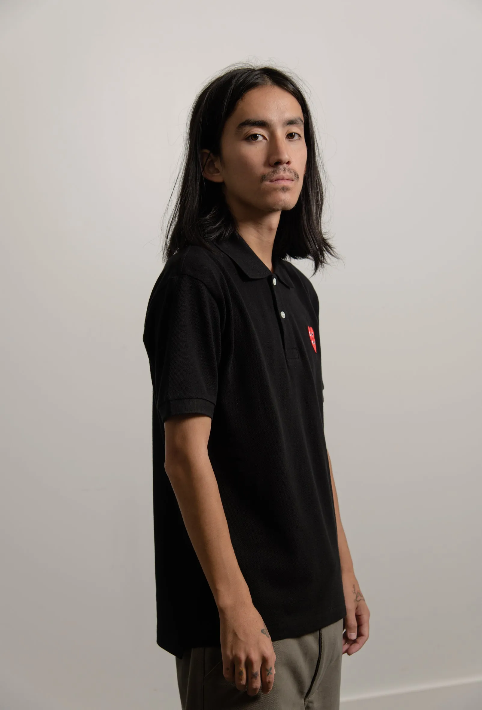 Layered Double Emblem Polo Black/Red T290