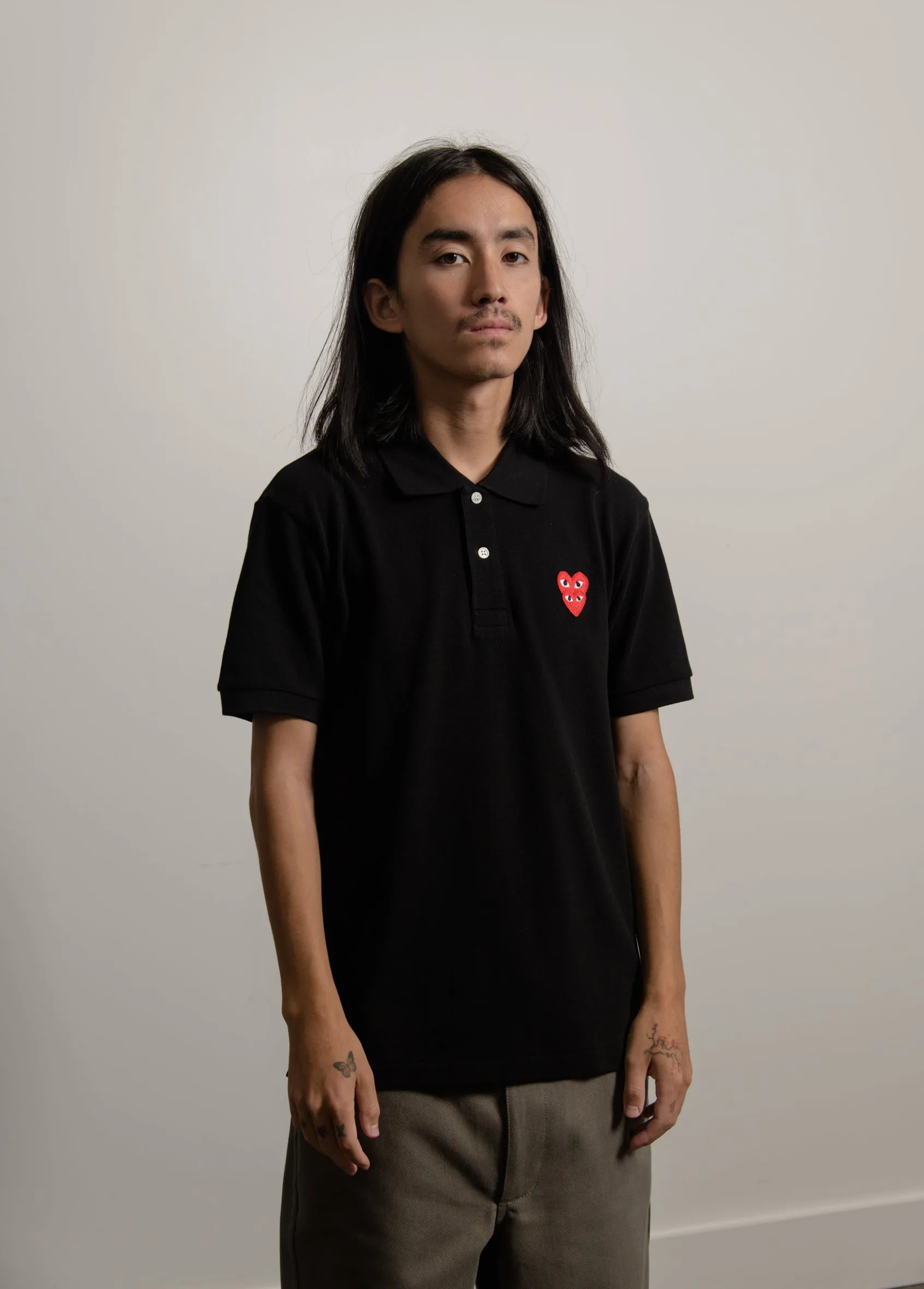 Layered Double Emblem Polo Black/Red T290